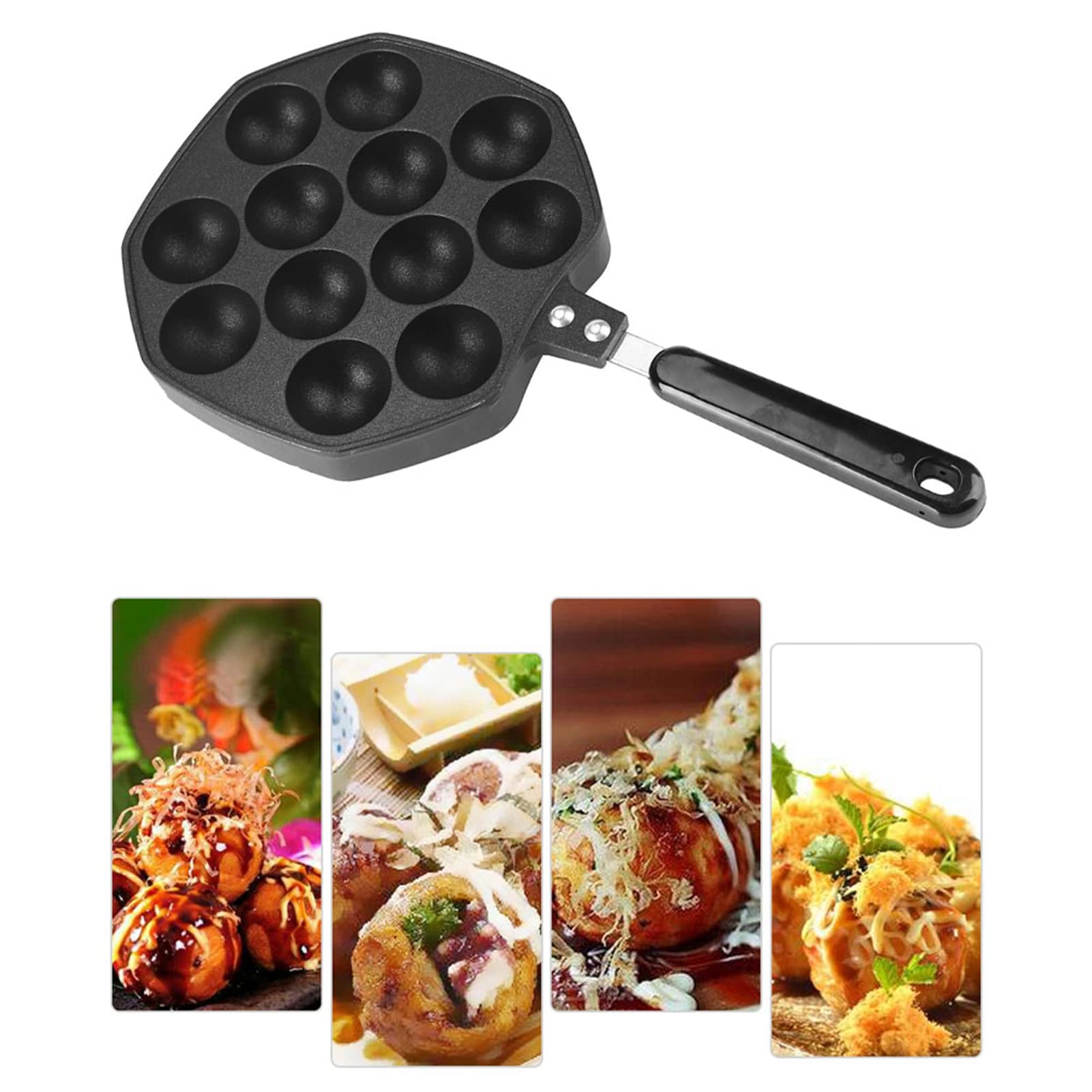 12-Hole Takoyaki Grill Pan - Non-Stick Aluminum Octopus Ball Maker for DIY Japanese Pancakes | Perfect for Home Kitchen, Party Snacks & Street Food Style Cooking | Black