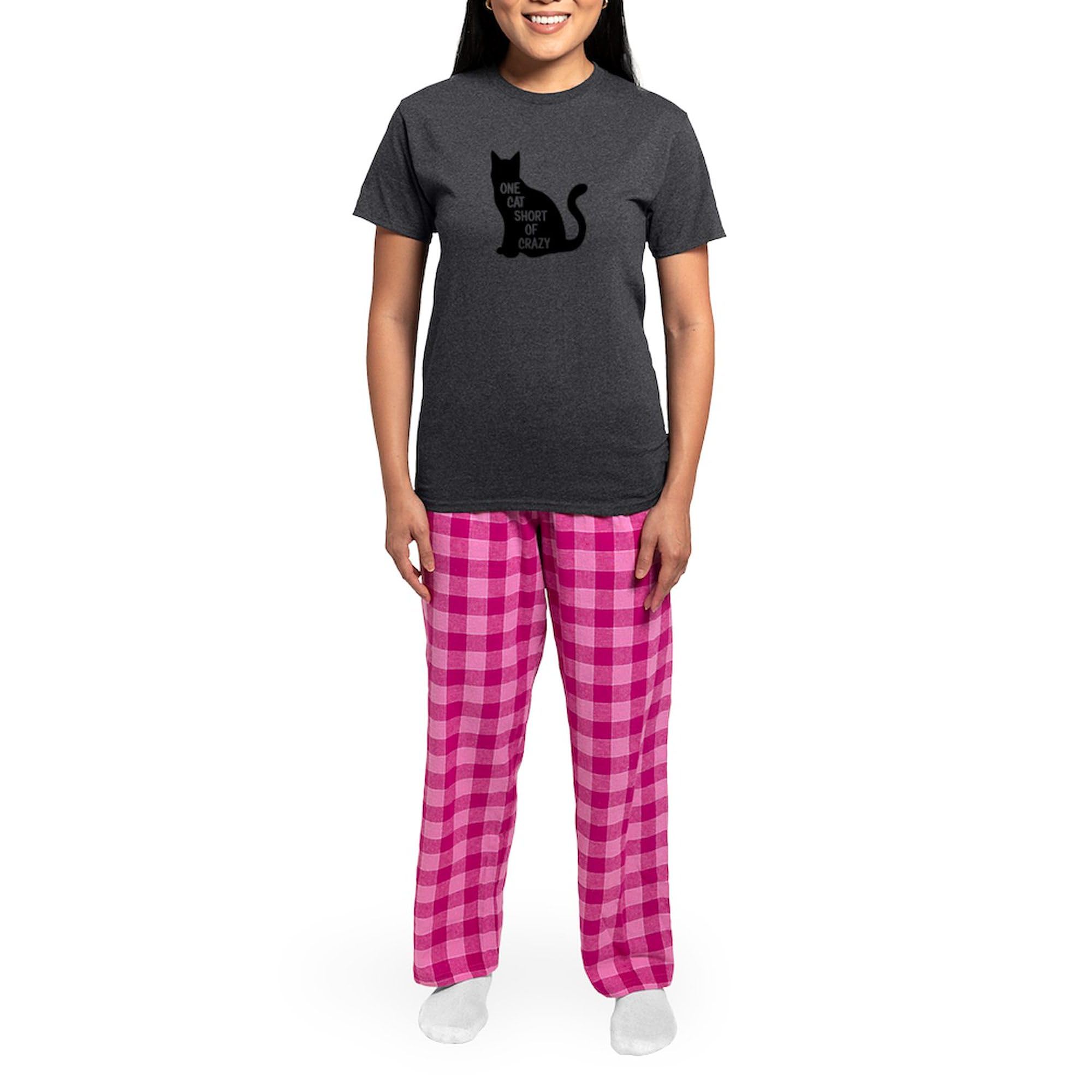 One Cat Short Of Crazy Women's Pajama Set - Cozy Charcoal Novelty Sleepwear for Cat Lovers | Perfect for Sleepovers, Relaxing at Home & Gifts