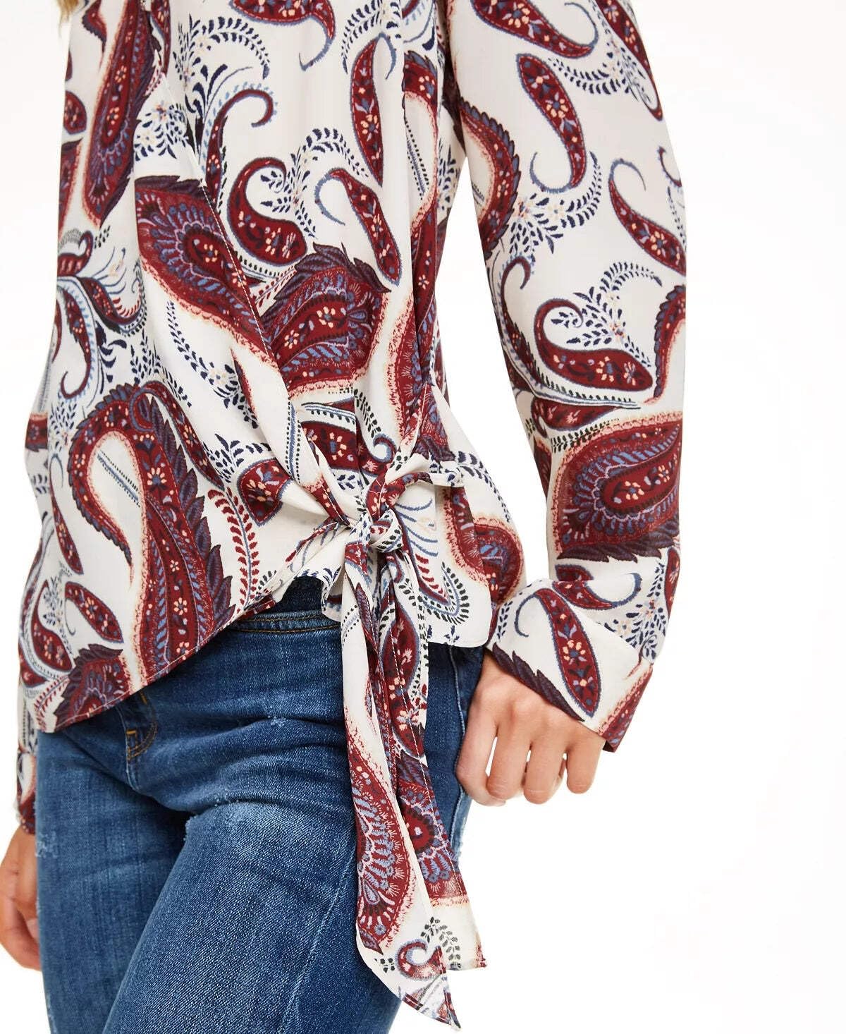 Leyden Women's Paisley Print Collar Wrap Top - White XS | Flowy Blouse for Casual Wear, Office & Date Night