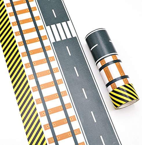 Road & Railway Washi Tape Set with 160 Road Sign Stickers - DIY Scrapbooking, Journaling, Planner Decoration for Kids & Adults - Perfect for Craft Projects, Bullet Journals, and School Supplies