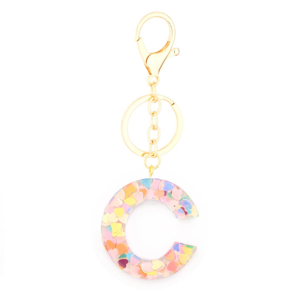 Personalized A-Z Alphabet Resin Keychain with Clear Heart Sequins - Custom Initial Letter Key Ring for Women, Bag Charms & Purse Accessories | Great for Gifts, Keychains, Backpacks & Everyday Use