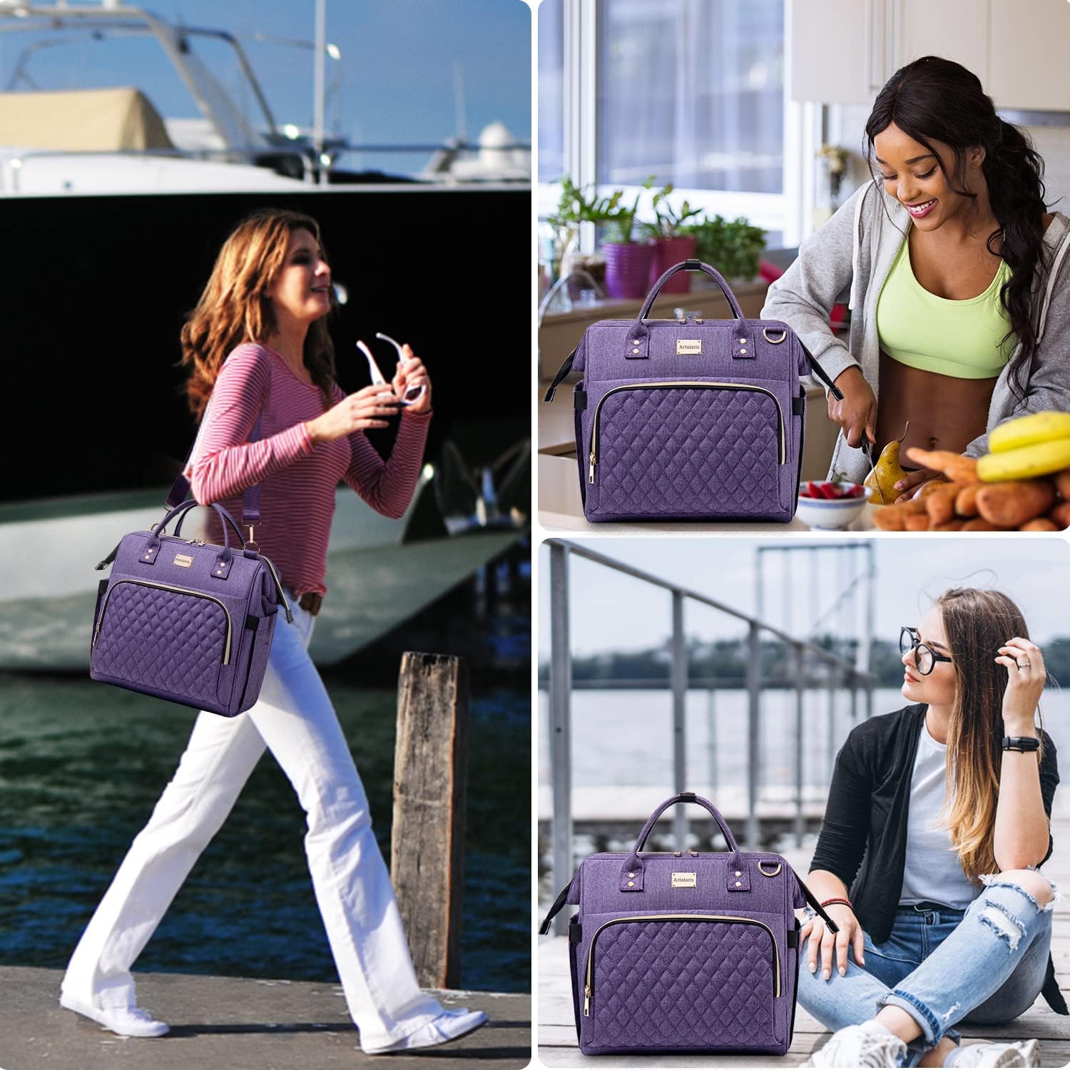 Artelaris Insulated Lunch Bag for Women - Large Leakproof Cooler Tote for Work, Office & School - Reusable Lunch Box & Purse in Purple - Perfect for Meal Prep, Picnics & Daily Commute