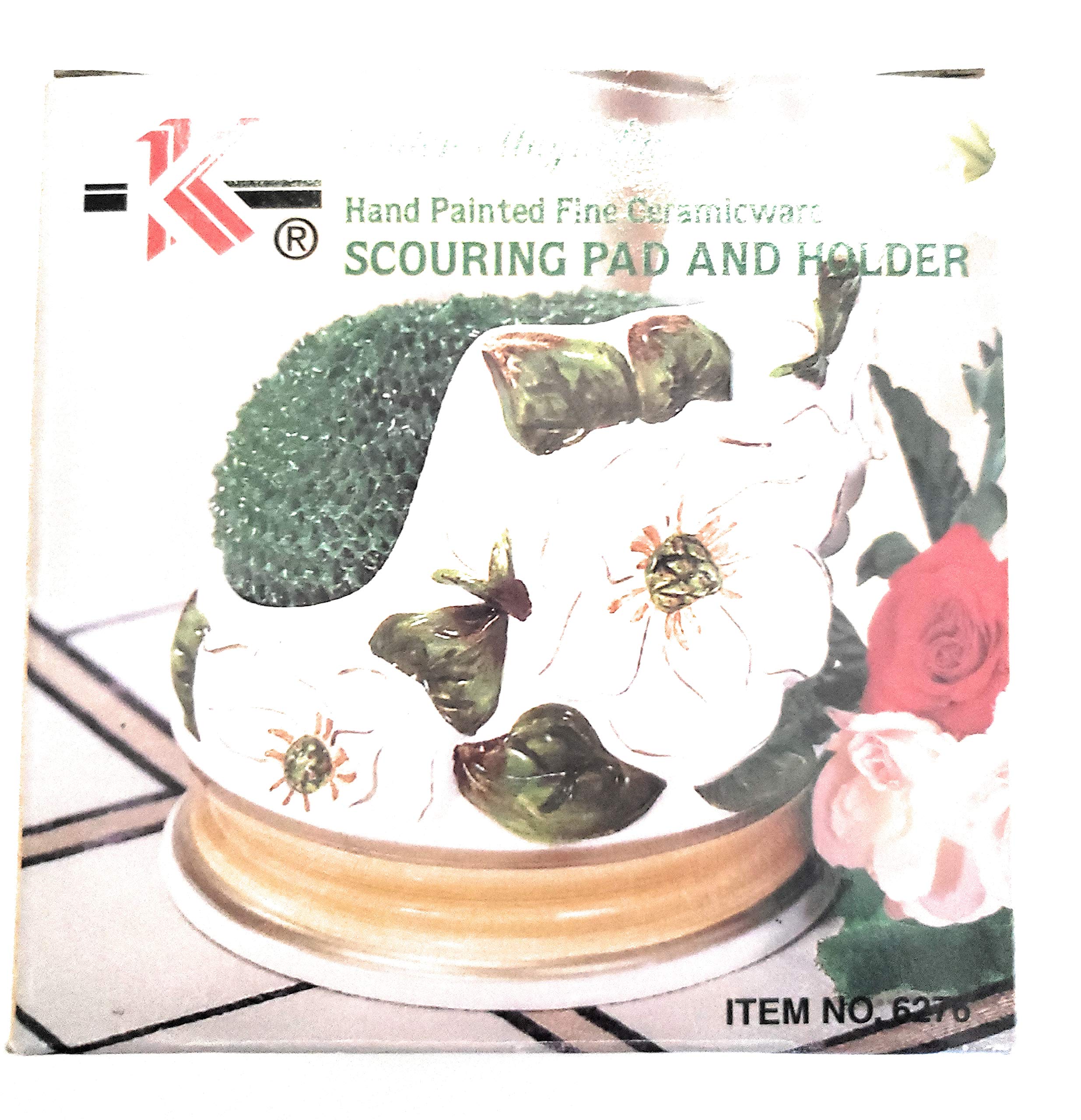 KK Ceramic Magnolia Sponge & Soap Holder - Elegant Bathroom Organizer for Kitchen Sink, Dish Soap Dispenser, and Home Decor