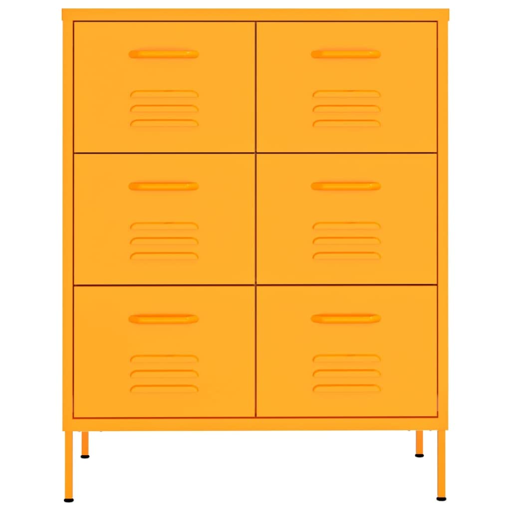 vidaXL Industrial Style Mustard Yellow Steel Drawer Cabinet - Freestanding Storage Cabinet with Drawers for Home Office & File Organization | Perfect for Small Spaces, Dorm Rooms & Workspaces