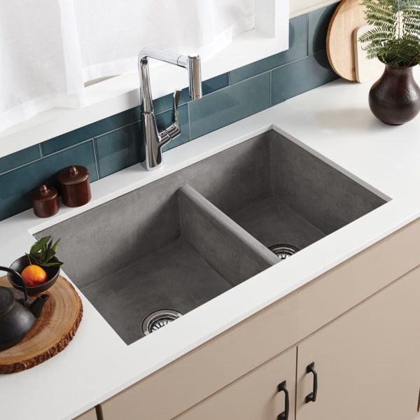 Native Trails Farmhouse Double Bowl 33 Inch NativeStone Apron Front Kitchen Sink - Durable & Stylish for Modern Farmhouse, Rustic, and Country Style Kitchens | Perfect for Meal Prep, Washing Dishes, and Entertaining