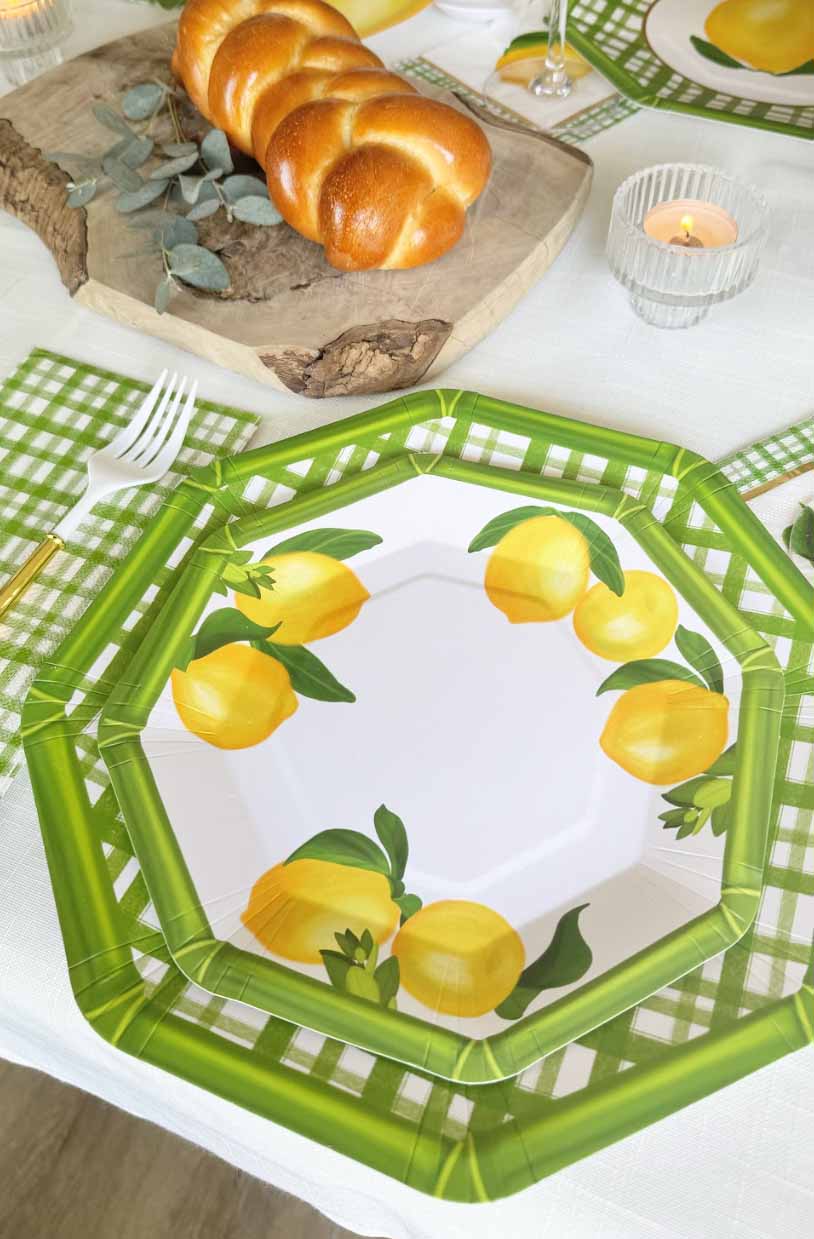 Fresh Lemon & Stem Salad Plates Set of 8 - Elegant Dinnerware for Parties, Picnics & Home Decor | Durable & Stylish Tableware for Everyday Use