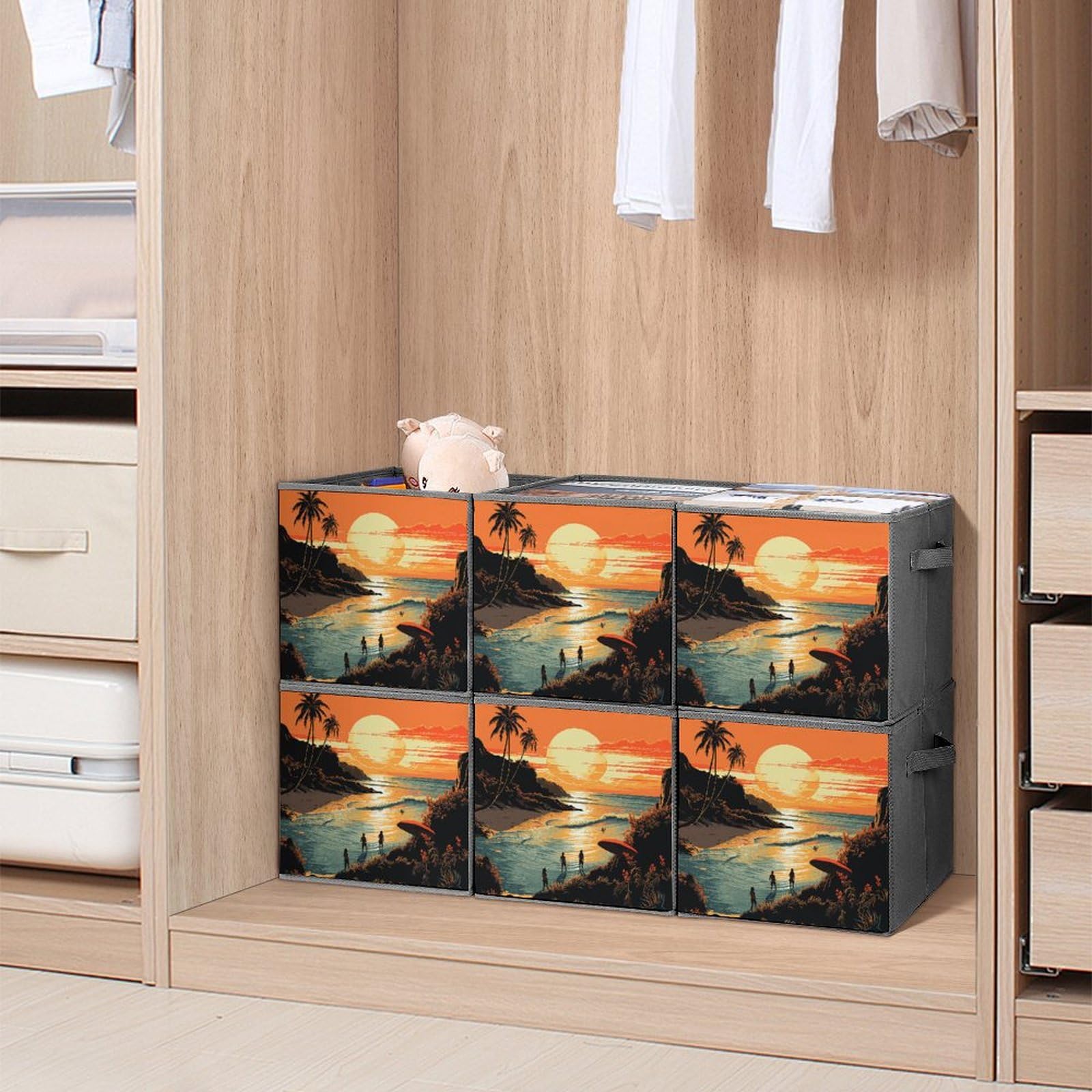 6-Pack Collapsible Storage Bins with Handles - Space Saving Foldable Storage Containers for Home Organization | Perfect for Shelves, Closets & Pantry Organization (Endless Summer Print)