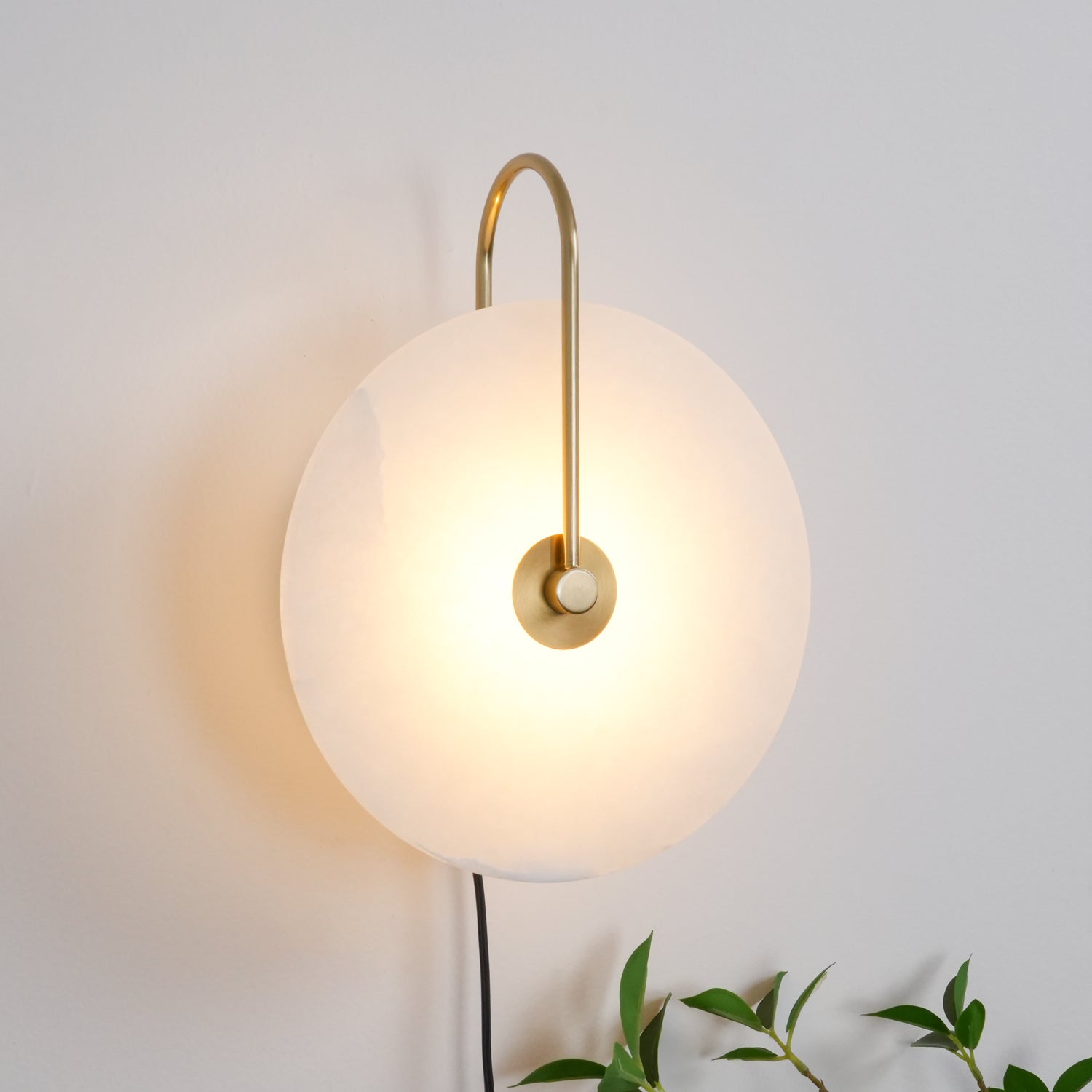 Alabaster LED Plug-In Wall Sconce - Modern Plug in Wall Light Fixture for Bedroom, Living Room & Hallway Lighting