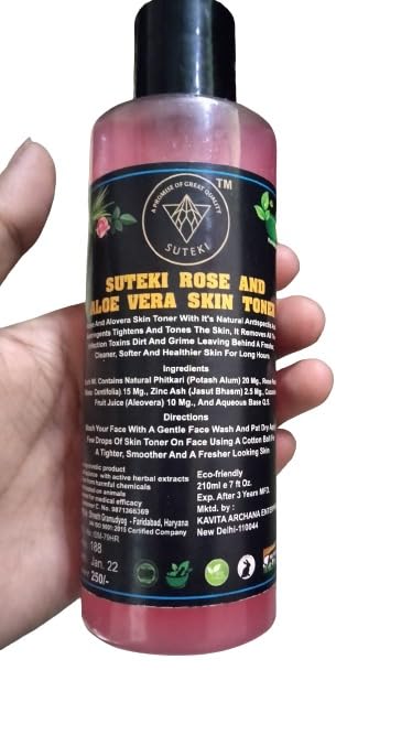 SUTEKI Herbal Rose & Aloe Vera Skin Toner for Acne-Prone Skin - Pack of 2 (210ml Each) | Gentle Hydrating Facial Toner for Women, Reduces Breakouts & Soothes Skin - Perfect for Daily Skincare Routine & Post-Cleansing