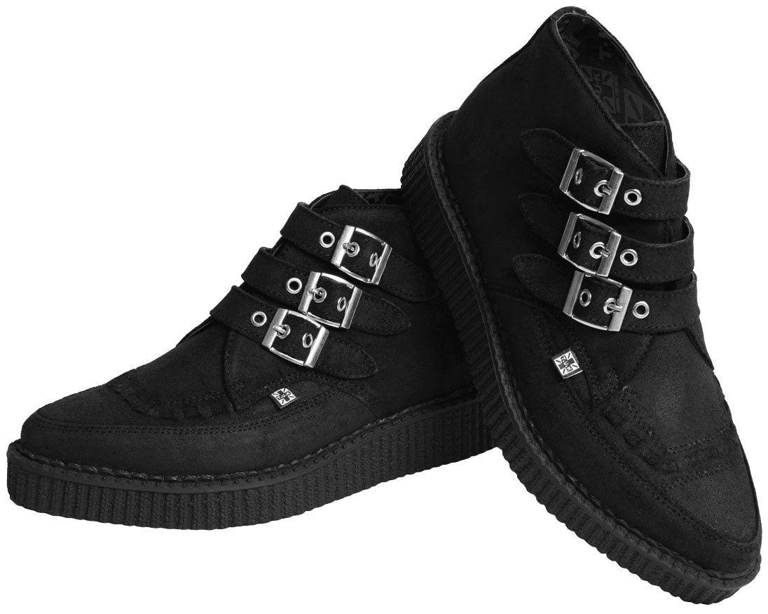 T.U.K Black Suede 2 Buckle Punk Creeper Boots for Women - Vintage Gothic Ankle Booties for Casual Wear & Night Out