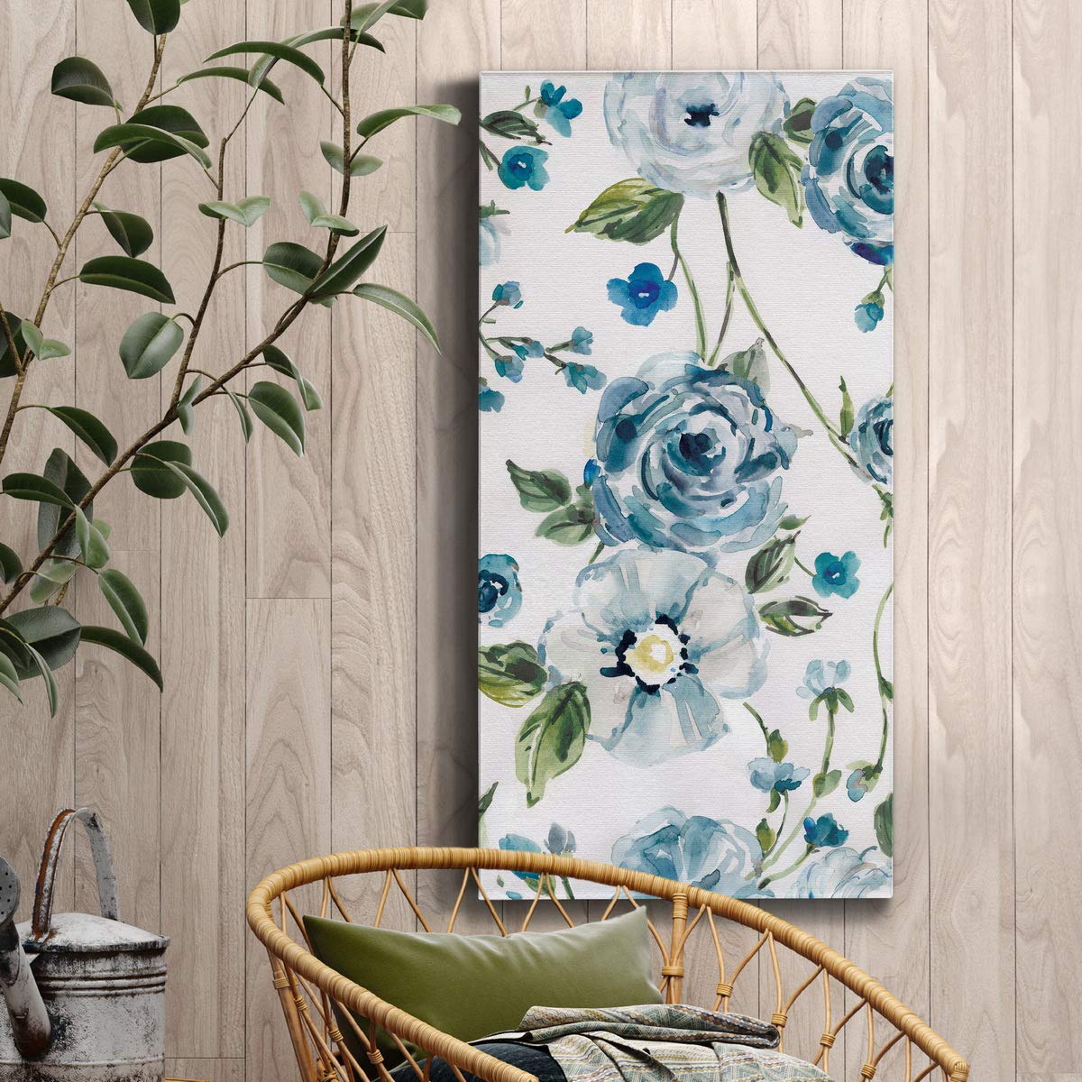 Abstract Blue and White Floral Canvas Wall Art - 8x16 Inch Modern Flower Painting for Bedroom, Living Room, Dining Room, Office & Kitchen Decor | Perfect for Home Wall Decoration & Interior Design