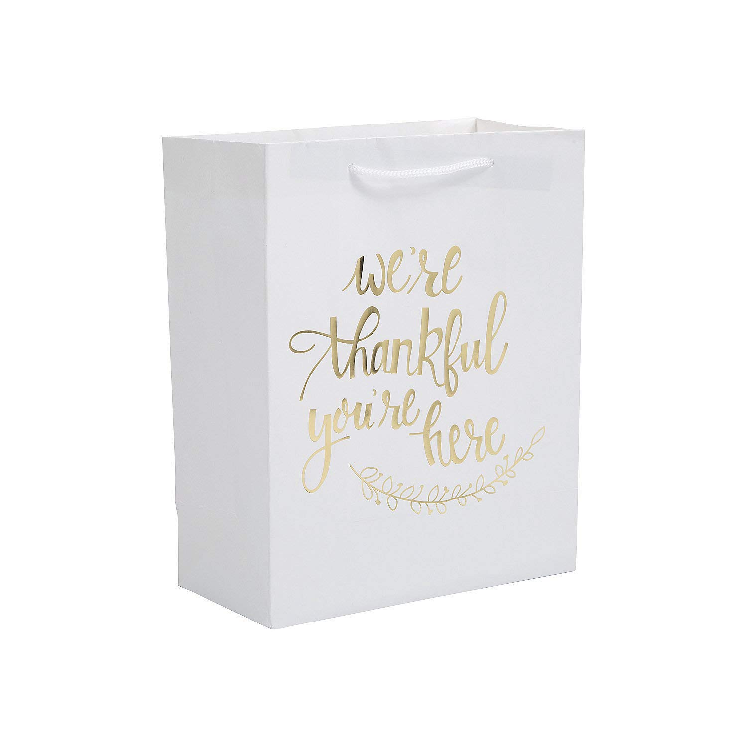 Fun Express Thankful White & Gold Foil Kraft Gift Bags with Handles - 12 Pack for Wedding Favors, Party Supplies & Special Occasions | Perfect for Bridal Showers, Baby Showers & Anniversary Celebrations