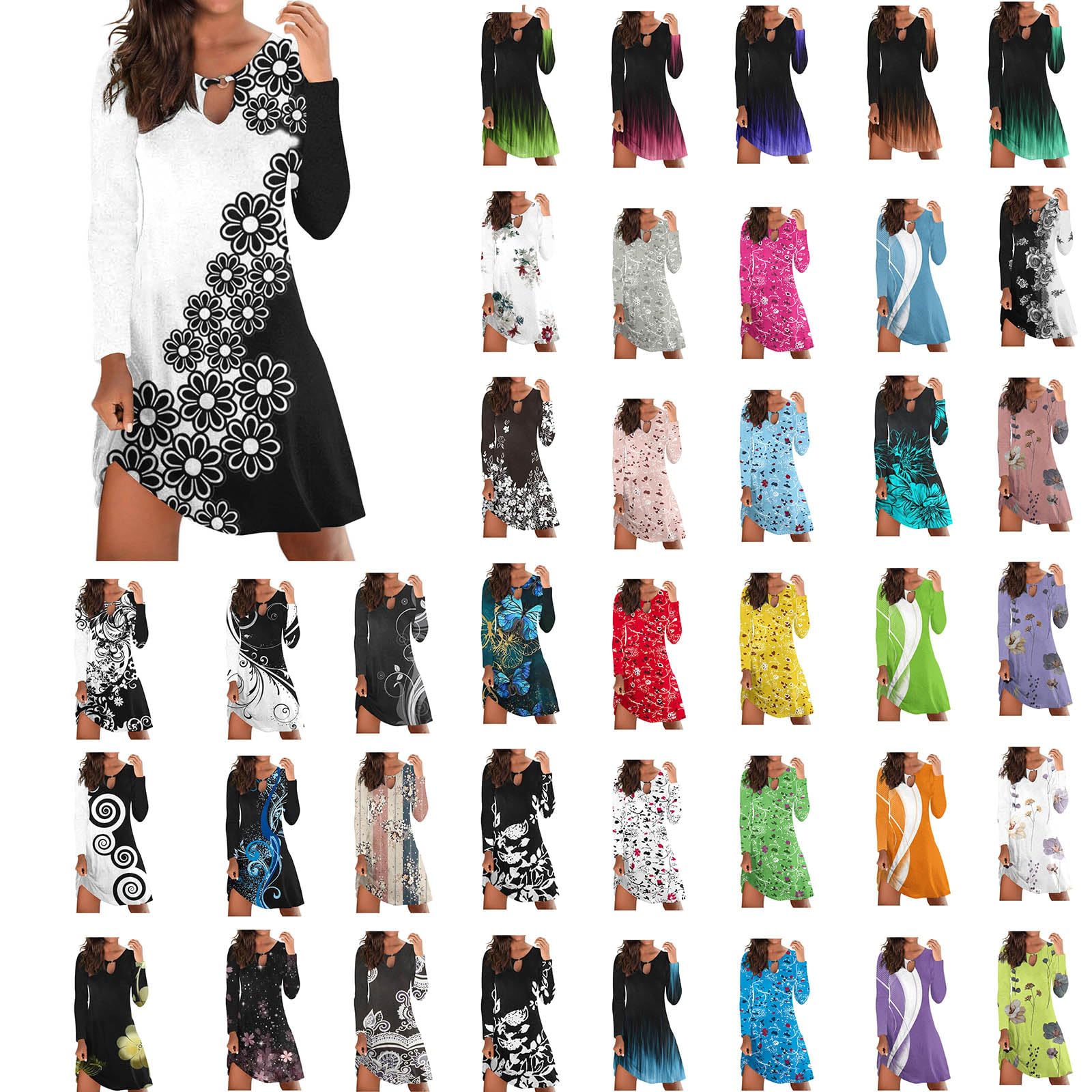 Yihaojia Women's Flowy Fall Dress - Casual Long Sleeve Loose T-Shirt Dress with Fashion Print | Summer & Autumn Wear | Amazon Prime Deals & Warehouse Specials | Perfect for Office, Weekend Outings & Date Nights