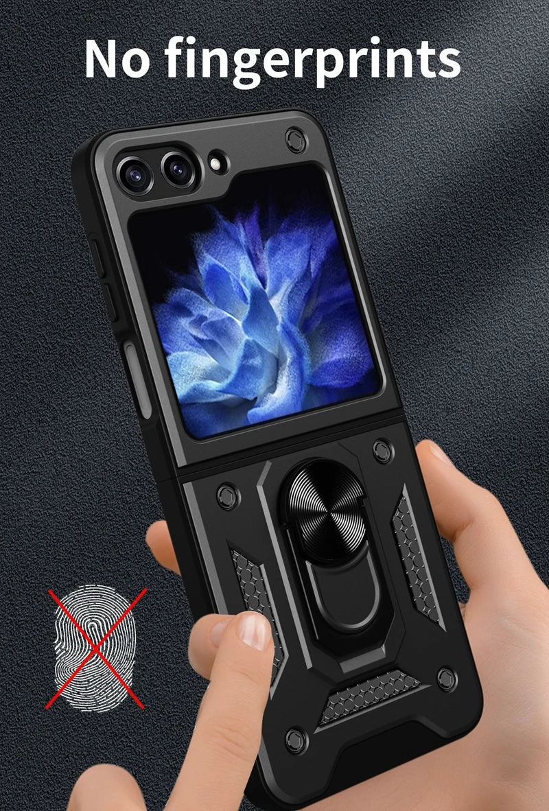 Samsung Galaxy Z Flip 6 Magnetic Car Mount Case with Ring Holder - Protective Armor Cover for Secure Phone Mounting While Driving