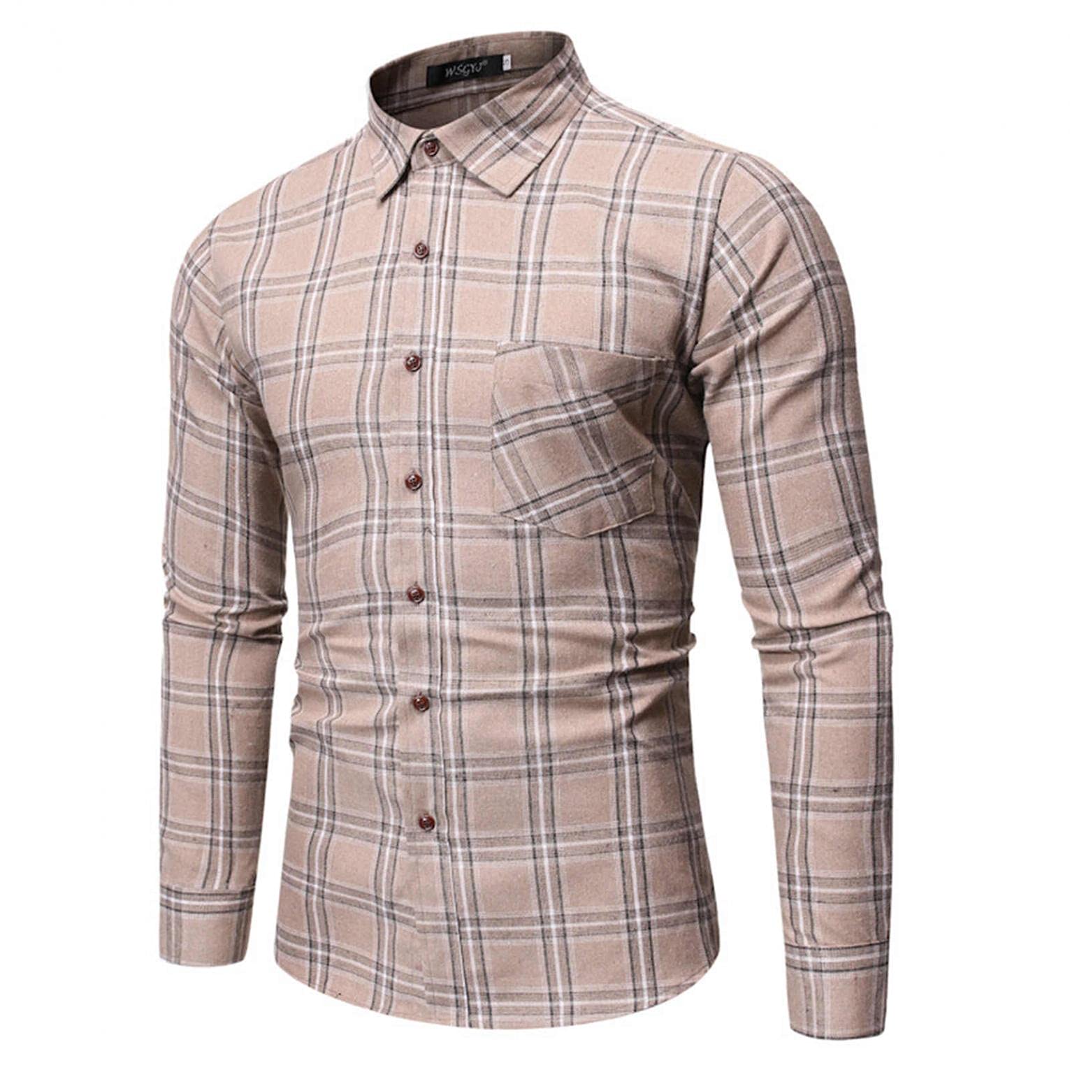 Burband Men's Long Sleeve Slim Fit Brushed Plaid Flannel Shirt - Button Down Business Casual Dress Shirt for Office, Date Night & Fall Layering