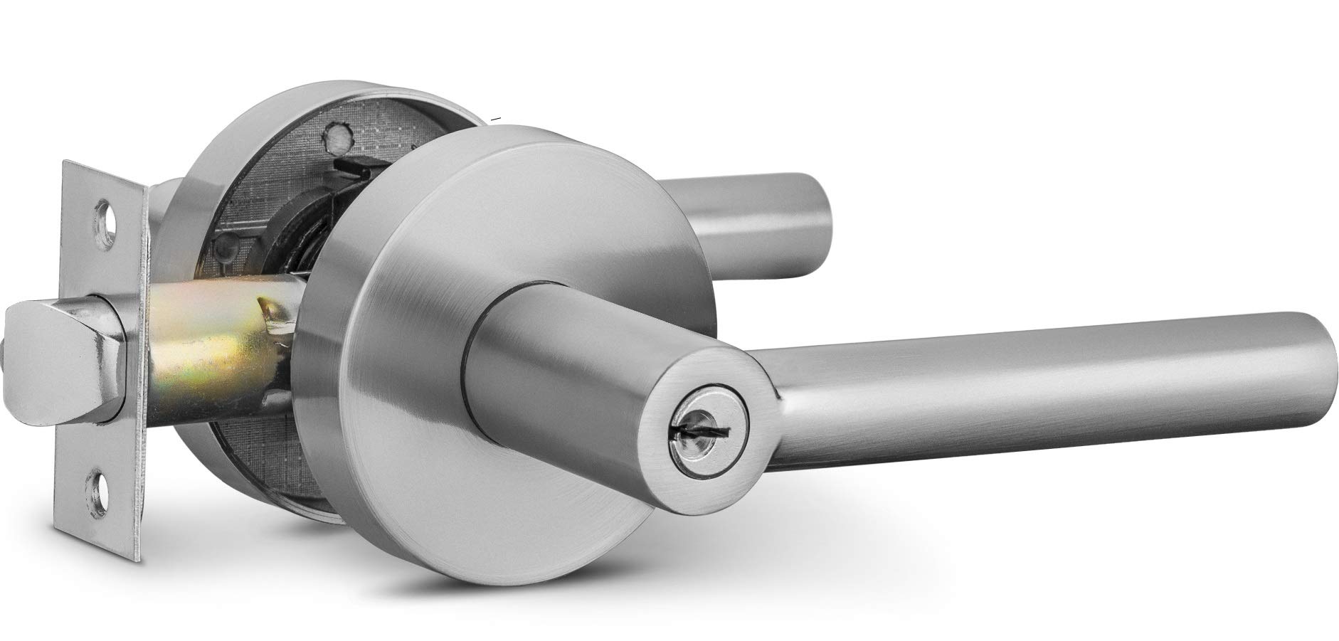 Berlin Modisch Satin Nickel Entry Lever Door Handle & Single Cylinder Deadbolt Lock Set - Heavy Duty for Front Doors & Offices (Right/Left Handed) | Secure Home & Commercial Access Solution