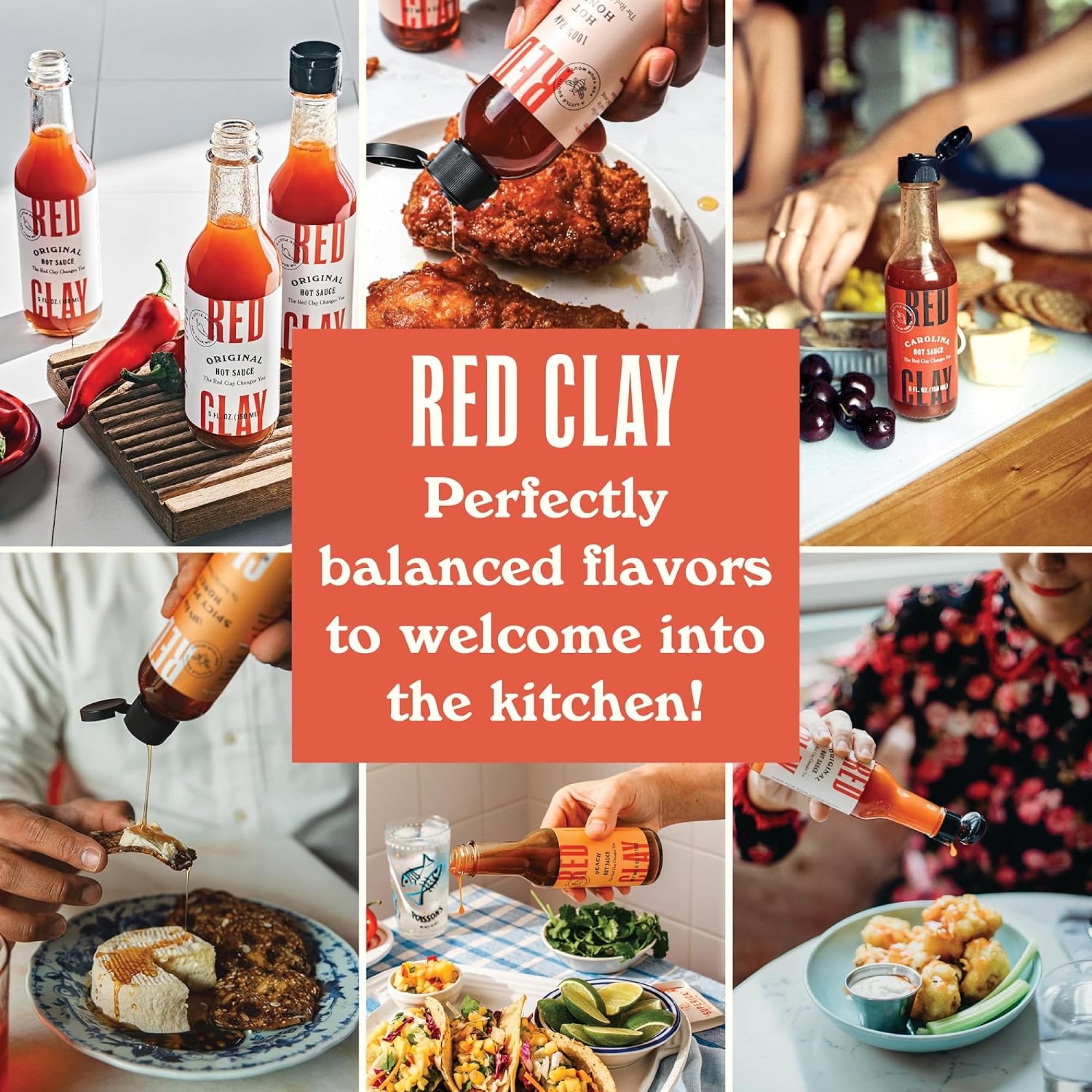 Red Clay Hot Sauce & Hot Honey Variety Pack – Original, Carolina Hot, Verde, Hot Honey & Southern Honey | Cold-Pressed, Fermented, Barrel-Aged Gourmet Hot Sauces | 100% Raw Natural Honey | 5-Pack Gift Set for BBQ, Wings, Pizza & Cocktails