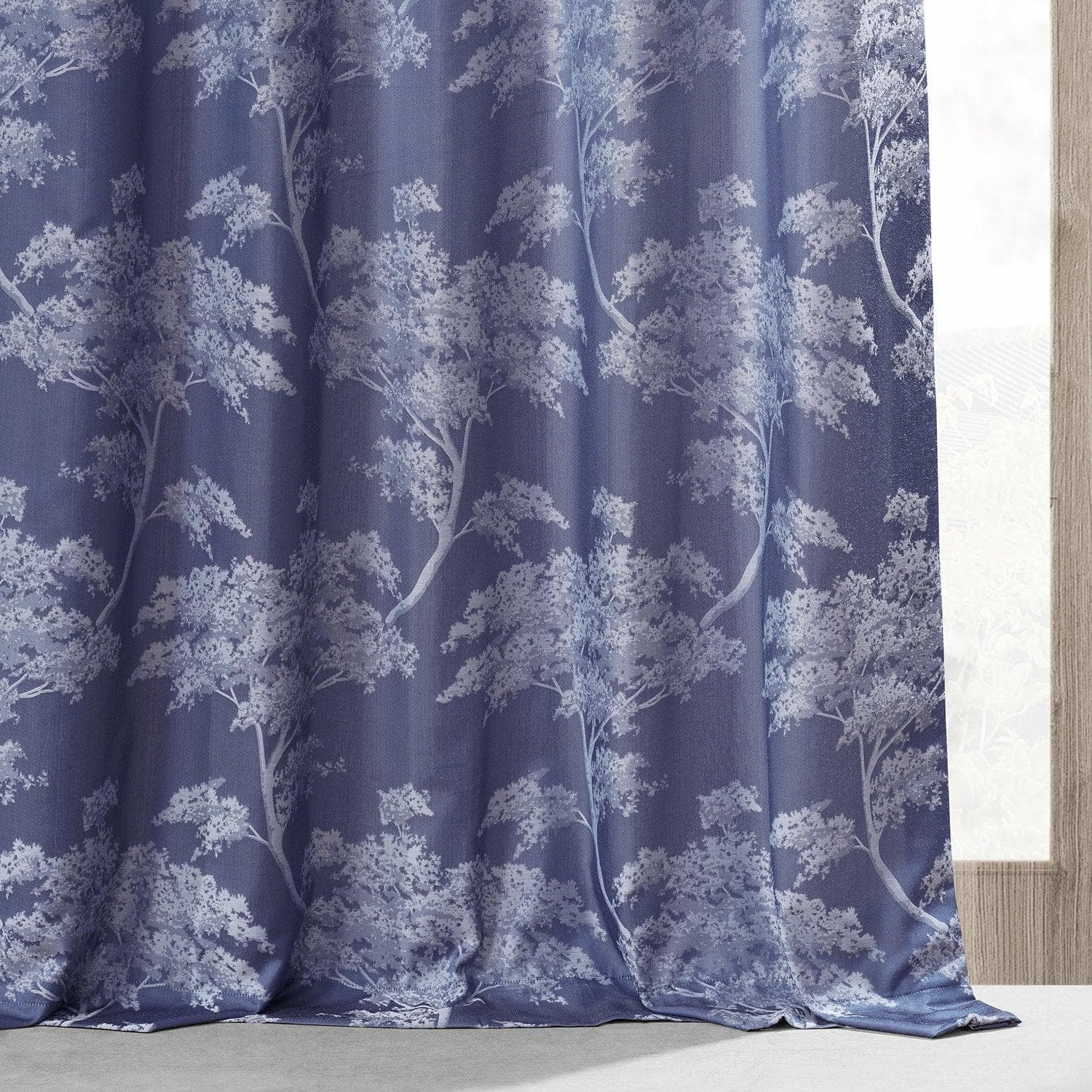 Sequoia Cobalt Blue Floral Faux Silk Jacquard Blackout Curtains for Bedroom, Living Room - Elegant Window Treatment for Light Blocking & Home Decor