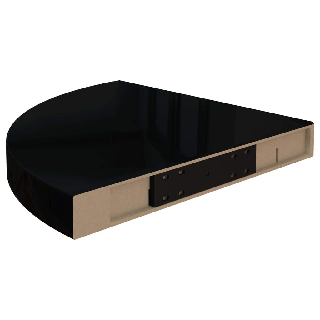 Modern Floating Corner Shelf - High Gloss Black MDF Wall Mounted Storage (13.8