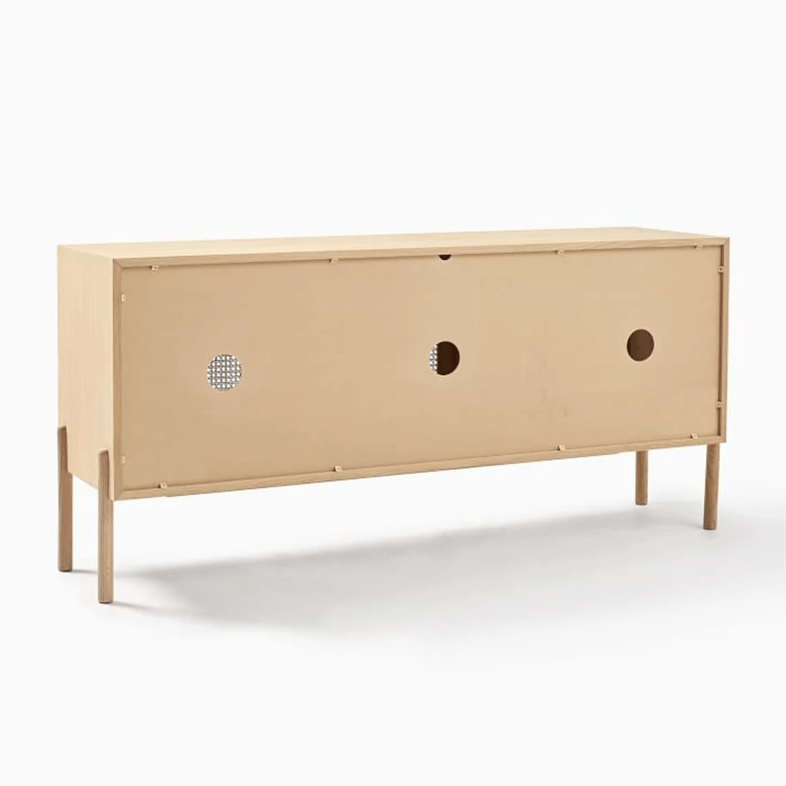 Modern High Sideboard with Woven Rattan Doors | Mid-Century Buffet Cabinet with Cane Weave Design | Perfect for Dining Room Storage & Living Room Organization