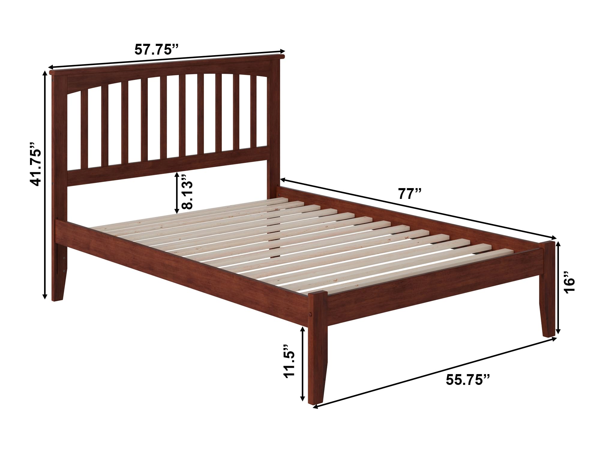 AFI Mission Full Platform Bed Frame with USB Charging Ports - Solid Walnut Wood Queen Size Bed for Modern Bedroom - Perfect for Small Spaces & USB Device Charging