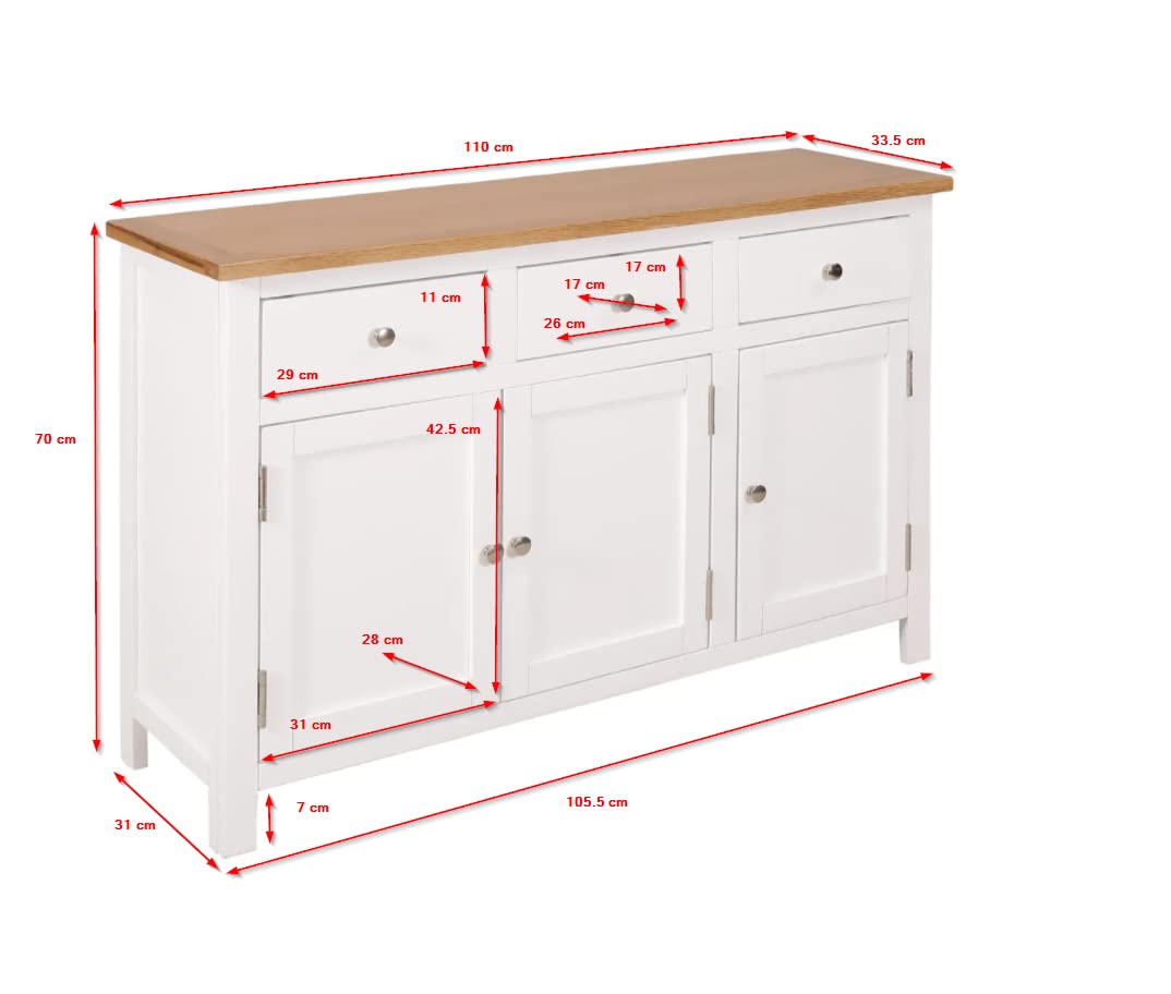 Solid Wood Sideboard Storage Cabinet with 3 Drawers & 2 Cabinets - 43.3
