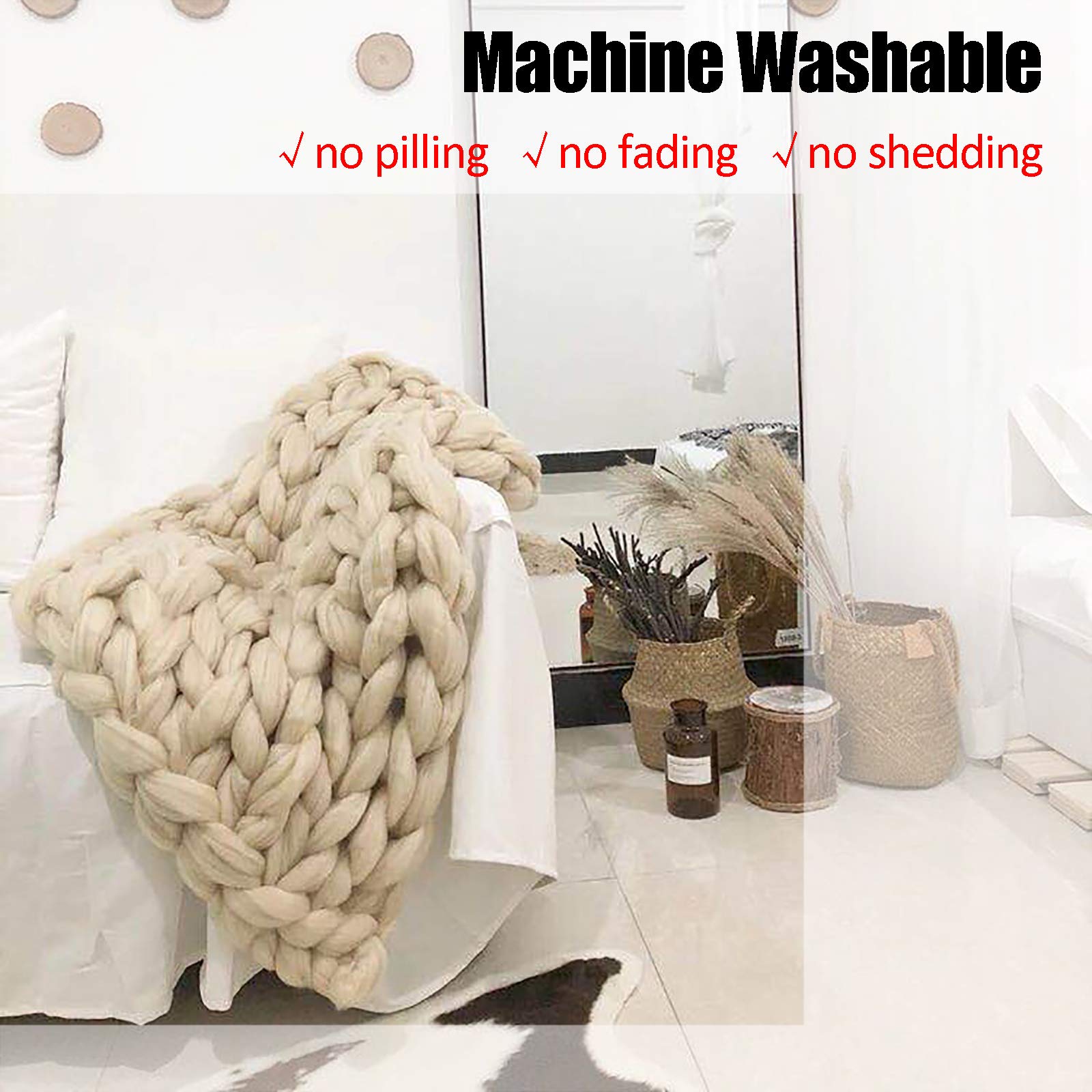 Handmade Chunky Knit Blanket - Super Soft Oversized Knitted Throw for Bedroom, Couch & Pet Bed - Cozy Weighted Blanket for Relaxation & Home Decor (White)