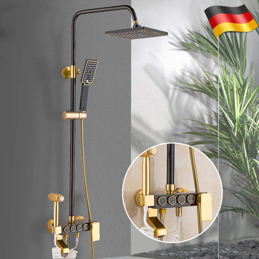 Black Gold Space Aluminum Rainfall Shower Faucet Set with Bidet - Hot & Cold Water Mixer Tap for Modern Bathroom | Perfect for Luxurious Rainfall Showers and Hygienic Bidet Use