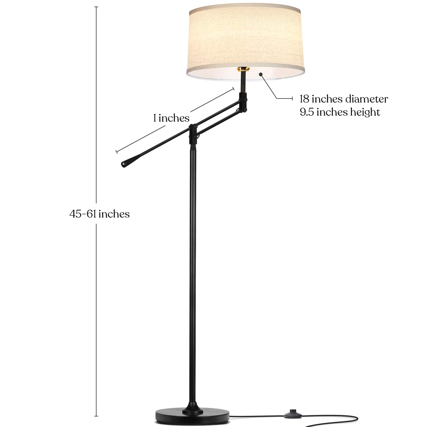 Brightech Ava Mid-Century Modern Standing Lamp - Adjustable Height LED Floor Lamp for Living Room, Bedroom & Office - Industrial Style Home Decor for Reading, Working & Relaxing