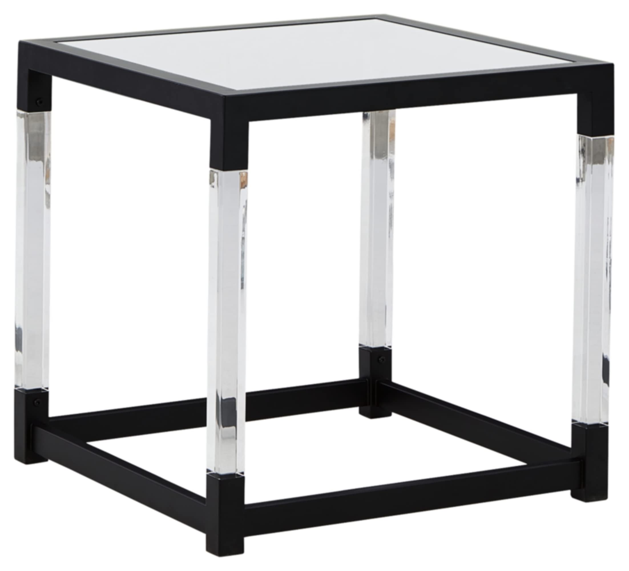 Signature Design by Ashley Nallynx Modern Glass End Table - Black Nightstand for Living Room, Bedroom & Office Decor