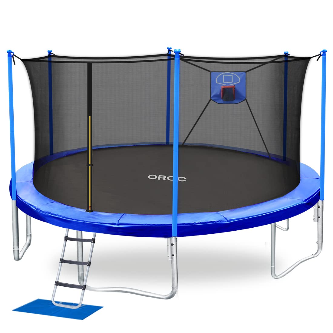 ORCC 10FT 12FT 14FT 15FT Trampoline with Basketball Hoop - 450LBS Weight Capacity, Safety Enclosure Net, Rain Cover & Ladder - Outdoor Trampoline for Kids & Adults - Perfect for Backyard Fun, Exercise & Family Bonding
