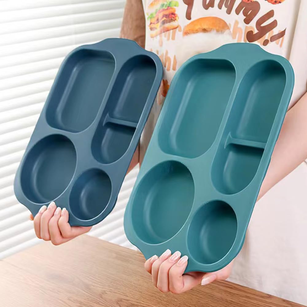 RUIBOLU 12 Inch Wheat Straw Divided Plates for Adults - Unbreakable, BPA Free, Reusable Plastic Compartment Plates for Portion Control | Perfect for Picnics, BBQs, Camping, Parties & Everyday Meals