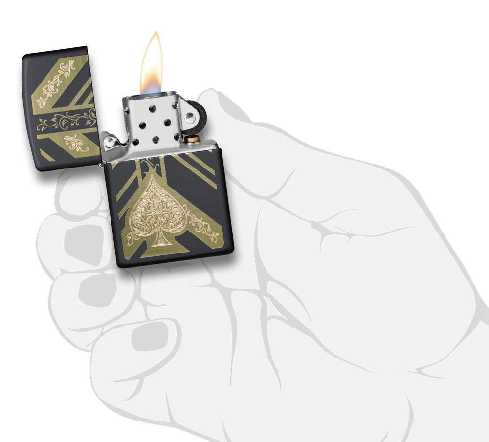 Personalized Zippo Ace of Spades Classic Oil Windproof Lighter with Free Engraving - Matte Black | Perfect Gift for Christmas, Halloween & Valentine's Day | Great for Camping, Hiking & Outdoor Adventures