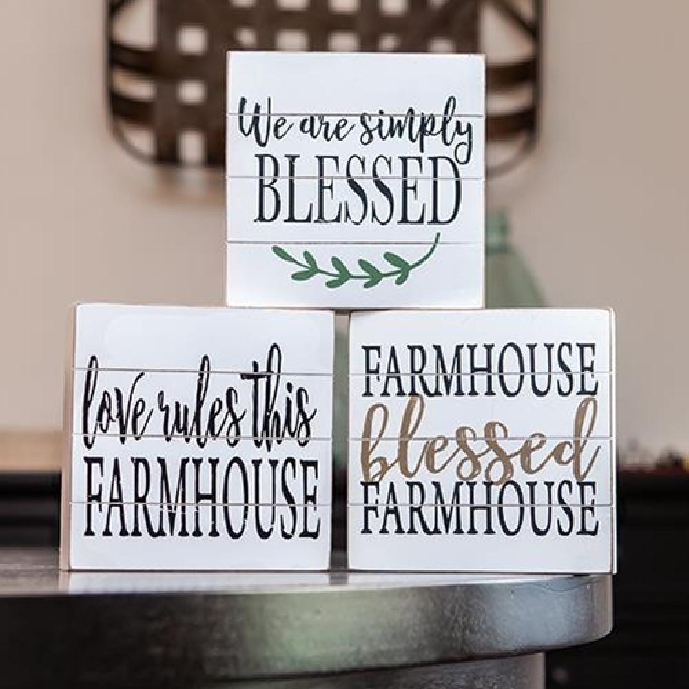 Farmhouse Shiplap Wooden Box Sign - Set of 3 Rustic Home Decor Signs for Wall, Shelf or Table - Perfect for Living Room, Bedroom or Kitchen Decor