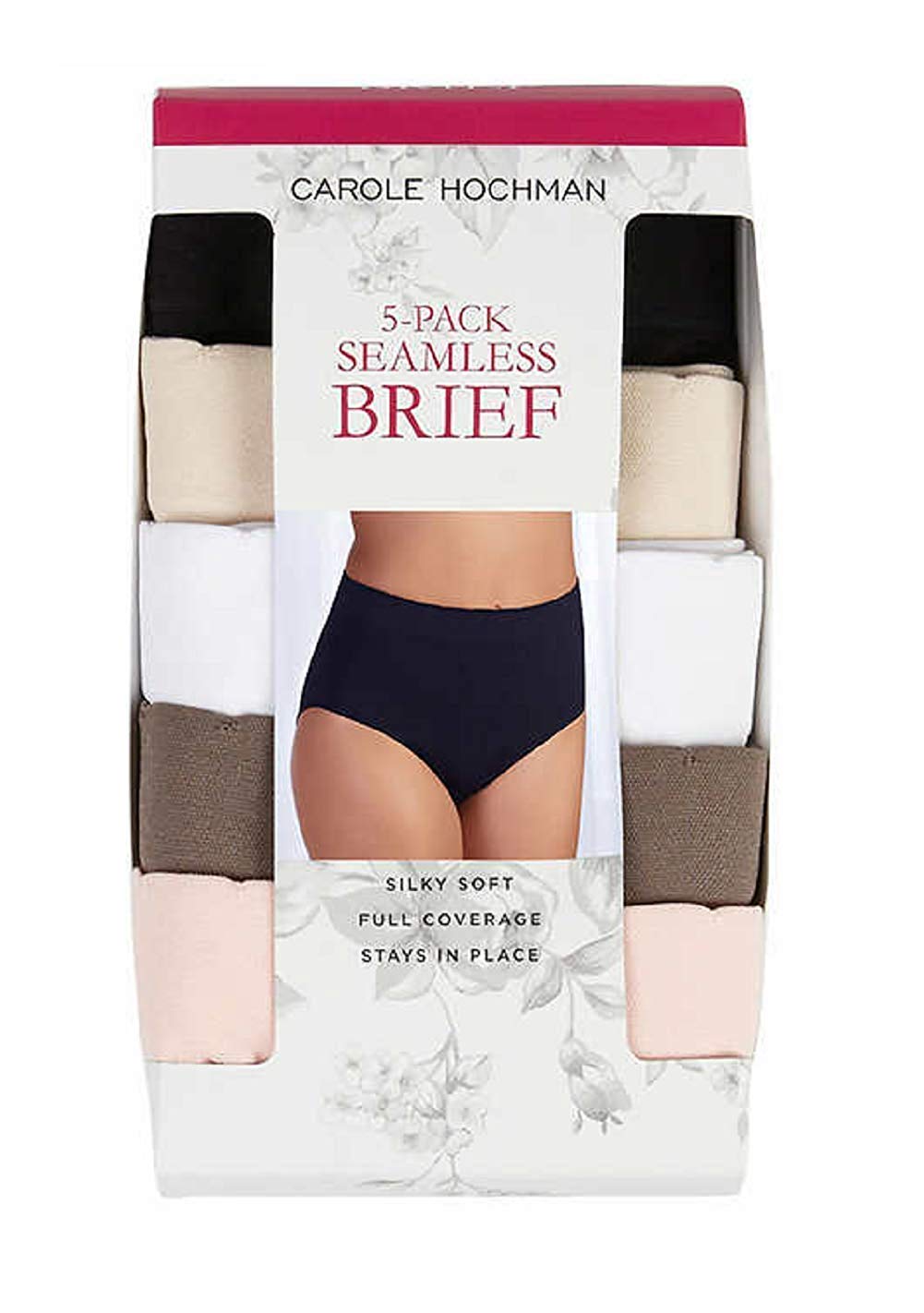 Carole Hochman Women's Silky Soft Seamless Full Coverage Modern Brief Panties 5-Pack - Regular & Plus Size Underwear Multipack for Everyday Comfort and All-Day Wear