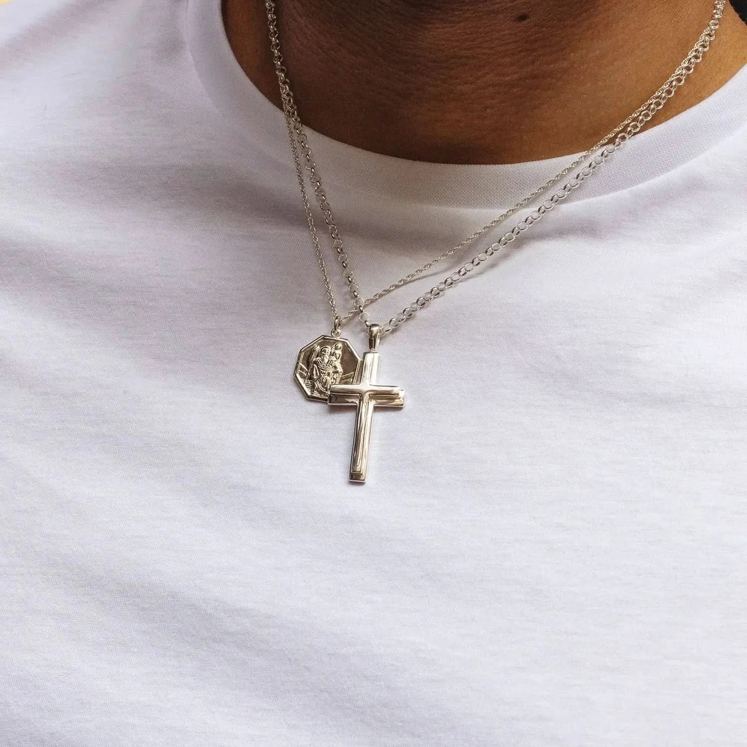 Men's Heavy Silver Cross Necklace - Religious Jewelry for Men - Perfect for Church, Gifts & Everyday Wear