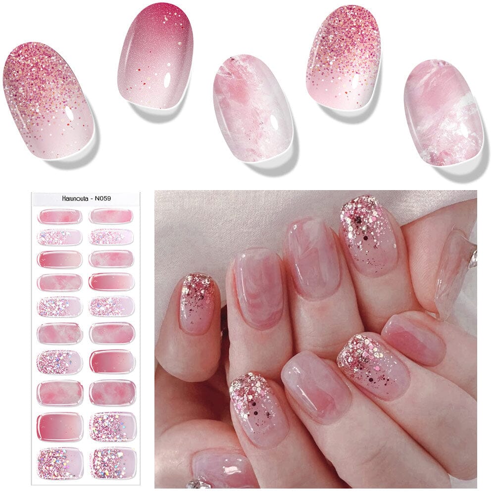 20 Tips Pink Marble Semi Cured Gel Nail Strips - DIY Salon Quality Nail Art Kit for Women | Perfect for Home Manicure, Parties & Special Occasions