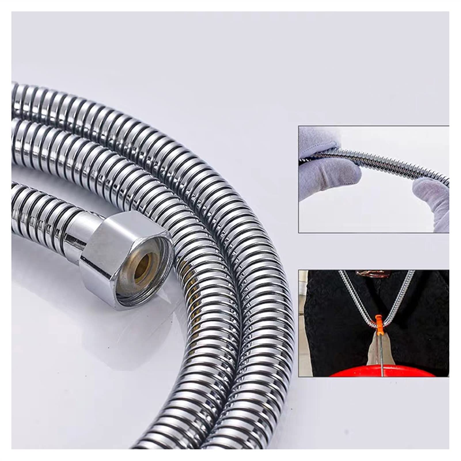 Stainless Steel Shower Hose 1.5m (1/2 Inch) - Flexible Explosion-Proof Bathroom Extension Tube with Spring Design - Perfect for Shower Head Replacement & Bathroom Accessories Upgrade (Silver)