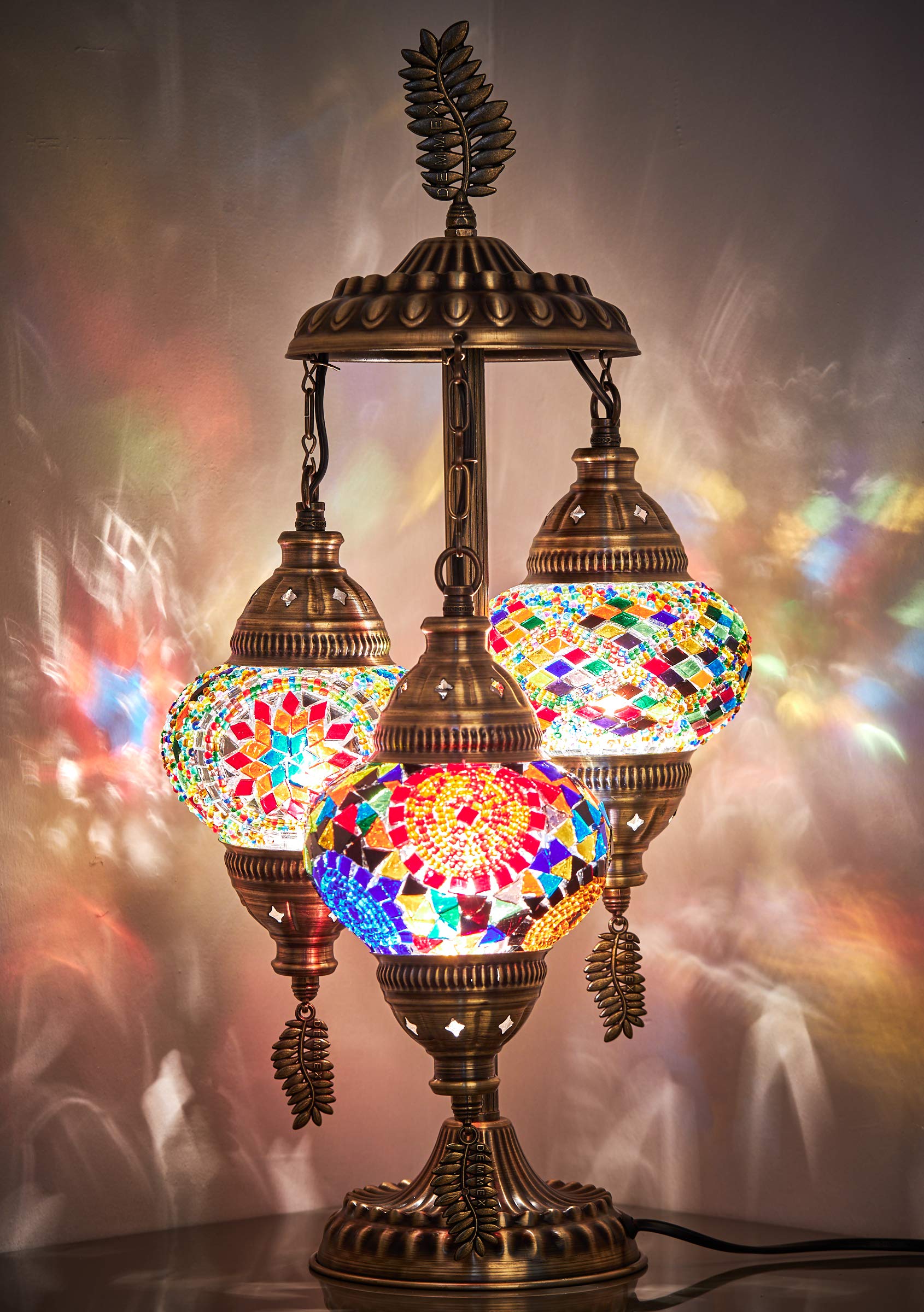 Handmade DEMMEX 3 Globes Turkish Moroccan Mosaic Bohemian Table Lamp - 21