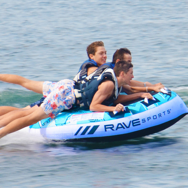 Rave Sports X Frantic 2.0 Towable Tube - 3 Rider Inflatable Water Tube for Boating, Lake & Beach Fun - Perfect for Family & Friends Summer Activities