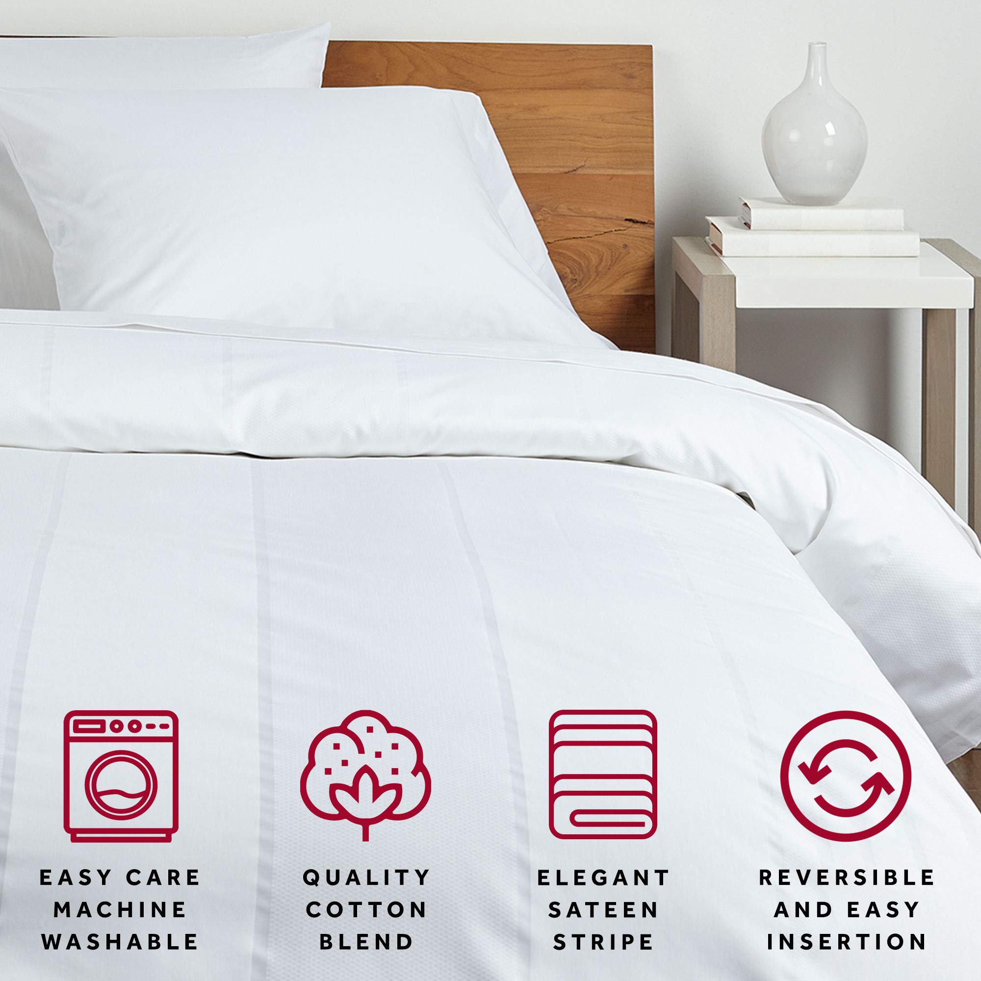 Marriott Bird's Eye Stripe Duvet Cover Set - Ultra Soft Breathable Cotton Blend Reversible Duvet Cover with Zipper Closure - Queen Size for Bedroom Decor - Perfect for Master Bedroom, Guest Room & Hotel Style Bedding