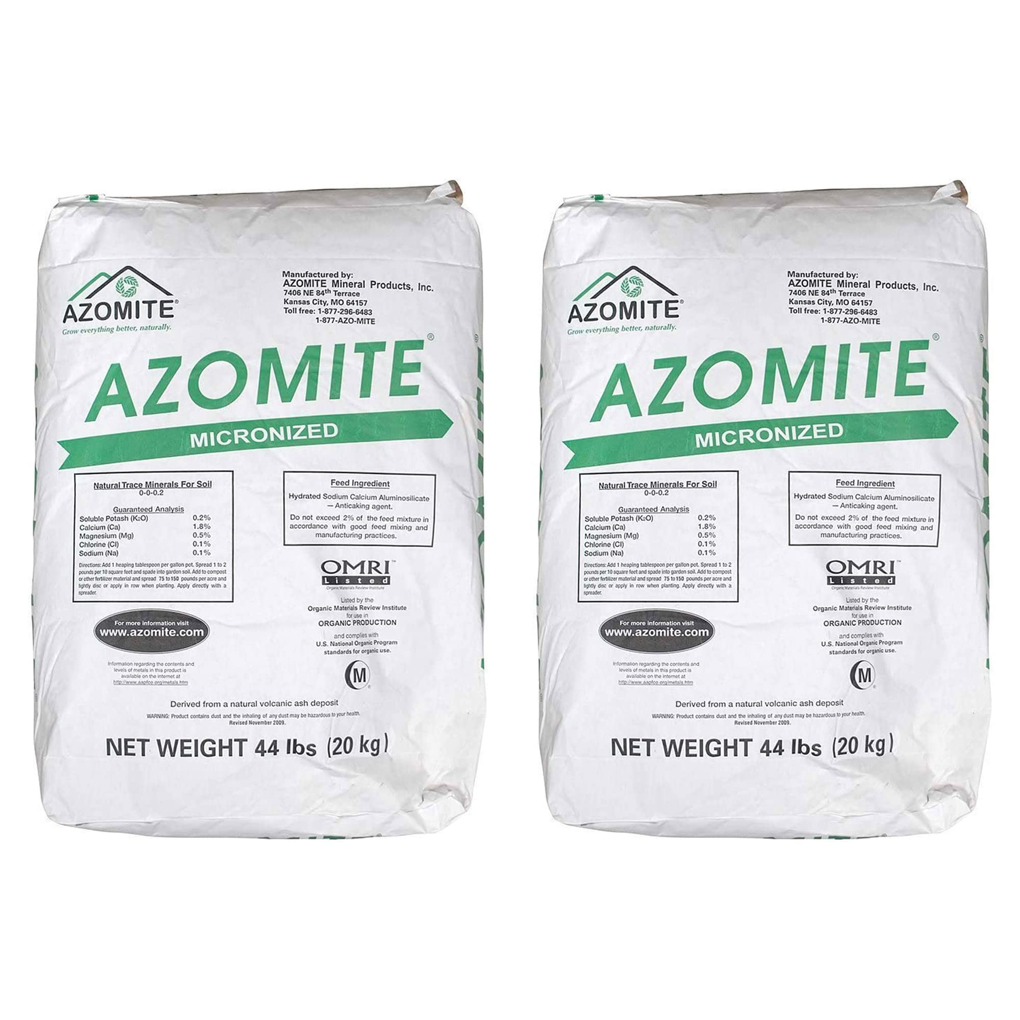 Azomite Micronized Trace Mineral Fertilizer - 44 lb (2-Pack) for Organic Gardening, Soil Amendment & Plant Growth - Perfect for Home Gardens, Farms & Hydroponics