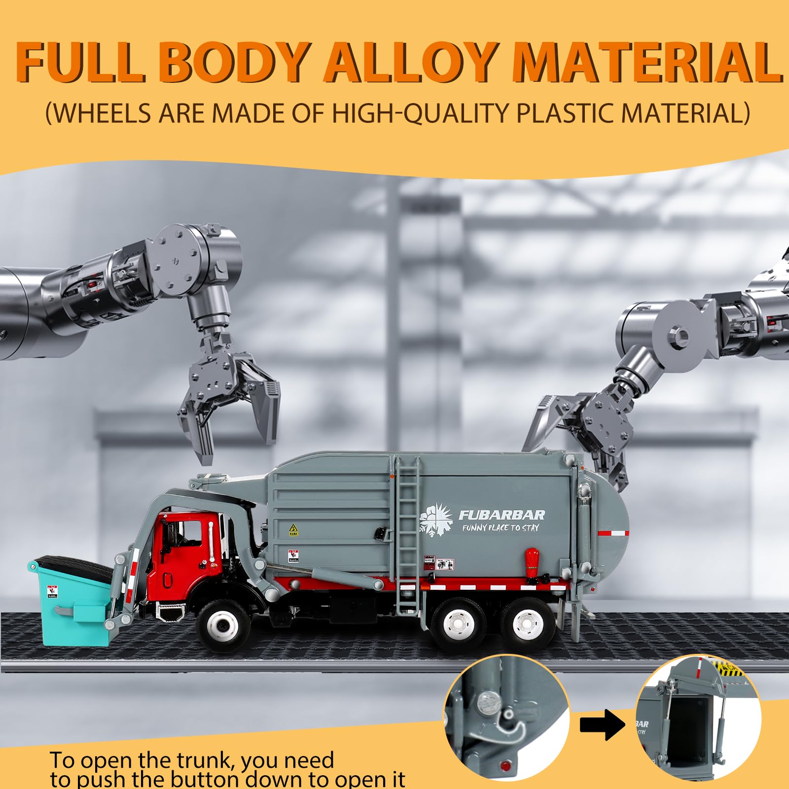 1:43 Scale Metal Diecast Alloy Garbage Truck Toy - Recycling Waste Transport Vehicle Model for Kids Ages 3-6 (Gray) | Realistic Trash Collection Play, Educational Pretend Play, Birthday Gift Idea
