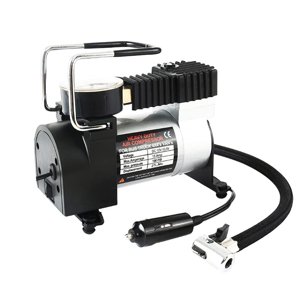 High Pressure Metal Car Tire Inflator - Single Cylinder Air Compressor Pump for Cars, SUVs, Trucks - Perfect for Emergency Roadside Tire Inflation & Long-Distance Travel