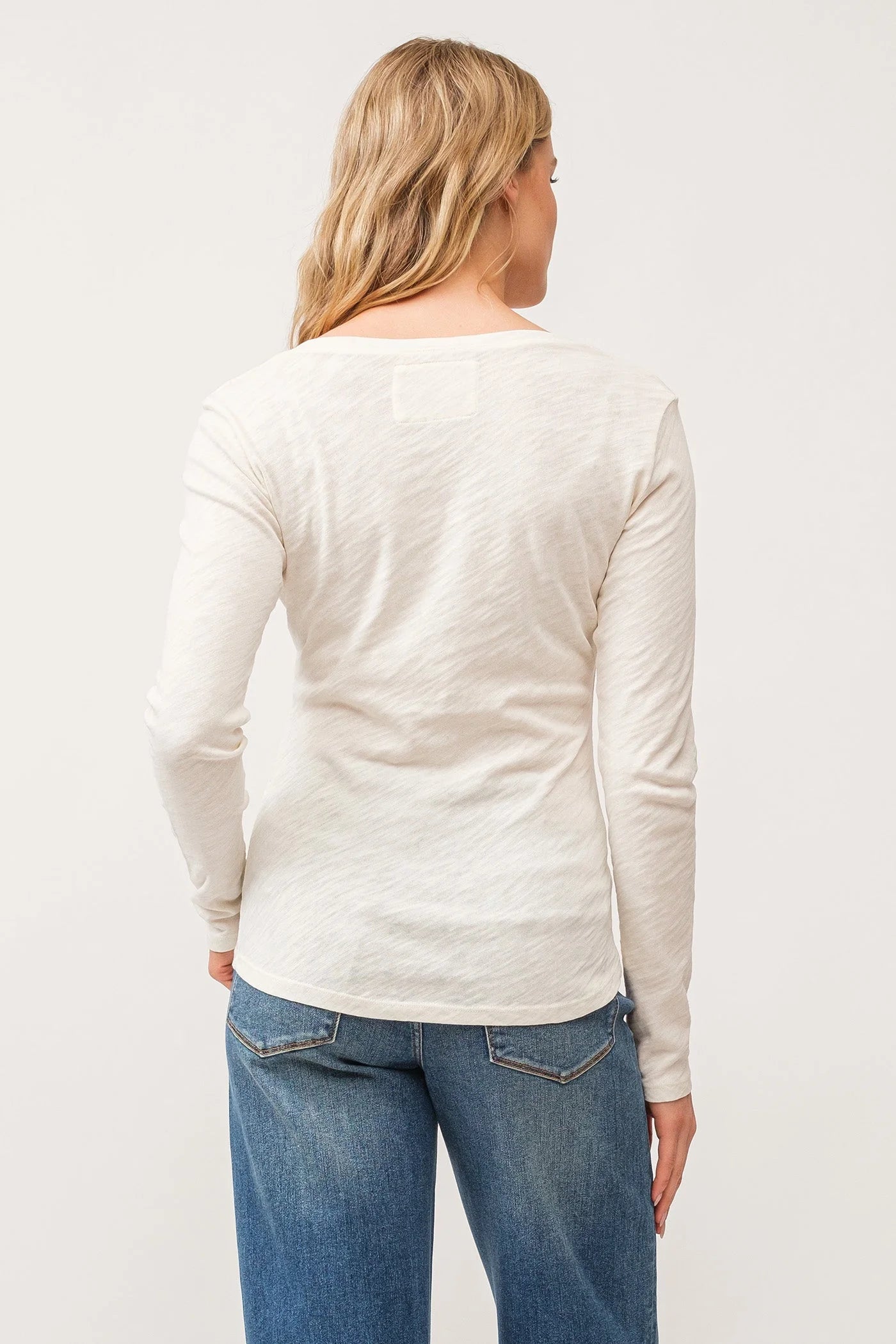 Alina V Neck Long Sleeve T-Shirt for Women - Soft Cotton Casual Top in Antique White | Perfect for Everyday Wear, Office & Date Night Outfits