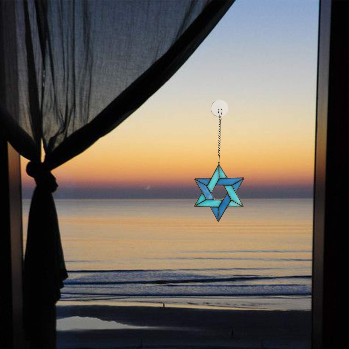 Beautiful Jewish Star Stained Glass Window Hanging - Star of David Suncatcher for Home & Office Decor - Meaningful Birthday & Housewarming Gifts for Women - Perfect for Jewish Holidays, Spiritual Spaces & Family Protection