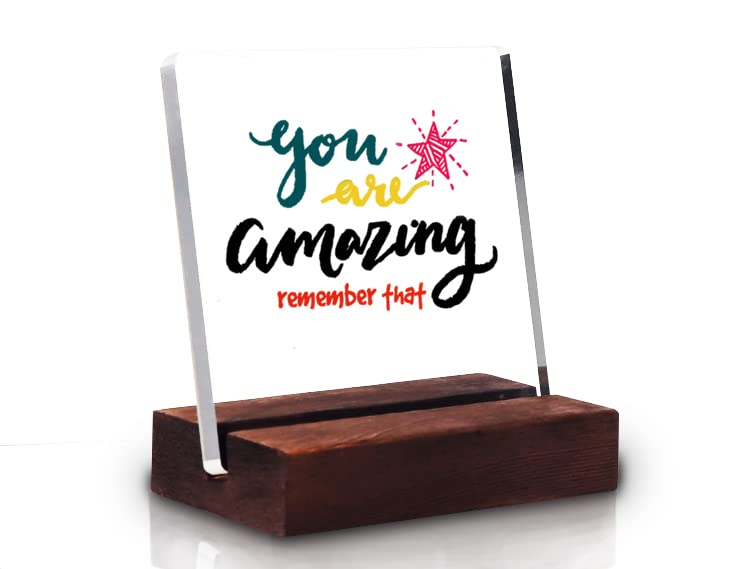 You Are Amazing Remember That - Clear Acrylic Motivational Desk Sign with Inspirational Quote - Encouragement Gift for Women, Best Friend & Coworker - Perfect for Office Decor, Birthday Gift & Daily Motivation