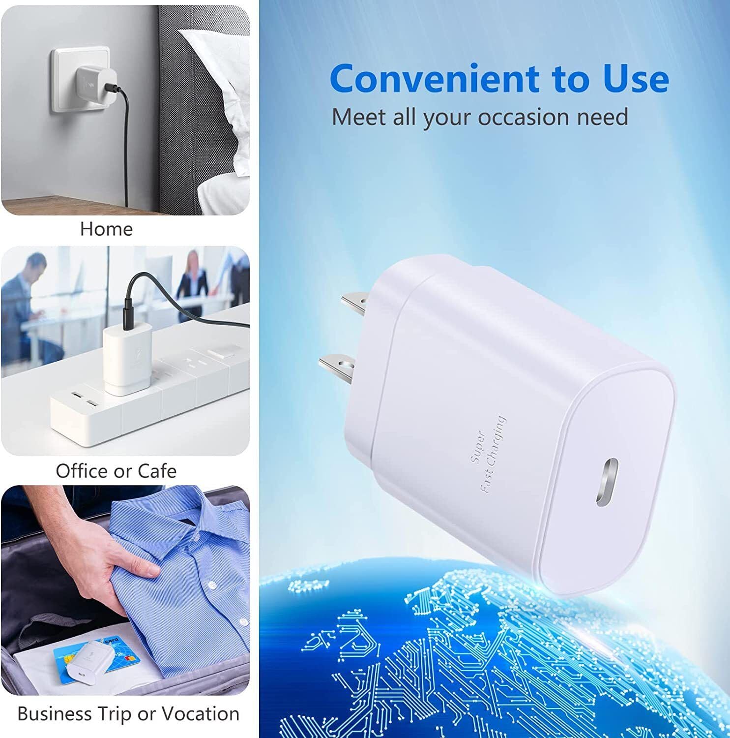 2-Pack Samsung 25W Super Fast Charging Wall Charger with USB-C PD - Compatible with Galaxy S24/S23/S22/S21/S20/S10 Plus, Note 8/9/10/20 Ultra - Fast Charger for Android Phones - Perfect for Travel, Home & Office Use