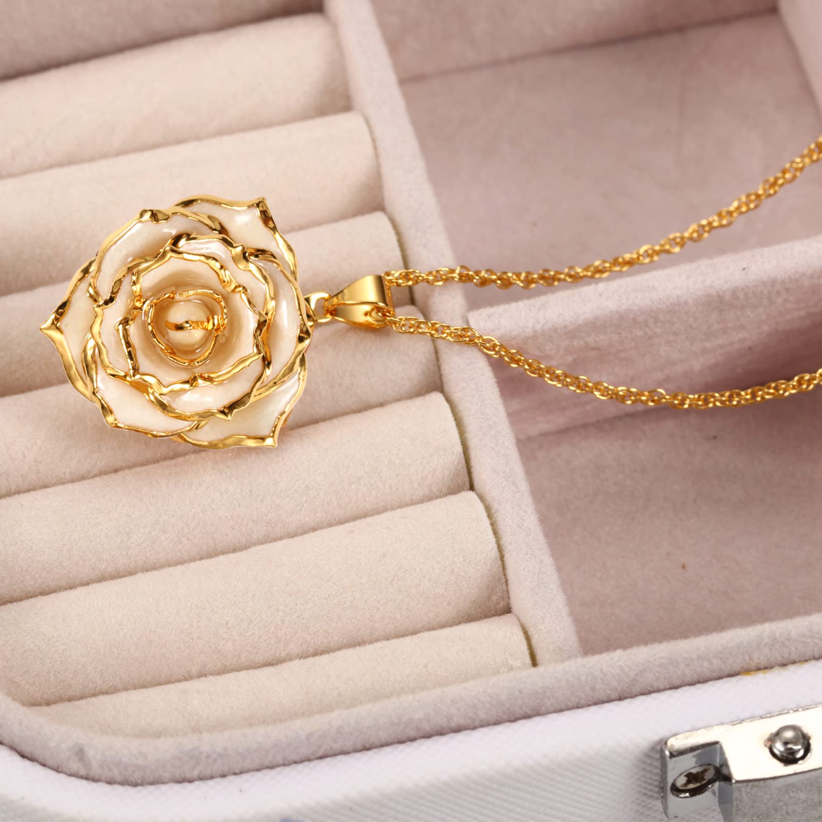 24K Gold Dipped Real Rose Pendant Necklace for Women - Elegant Jewelry Gift for Mom, Wife, Girlfriend on Mother's Day, Anniversary, Birthday & Christmas | Perfect for Date Nights, Weddings & Special Occasions