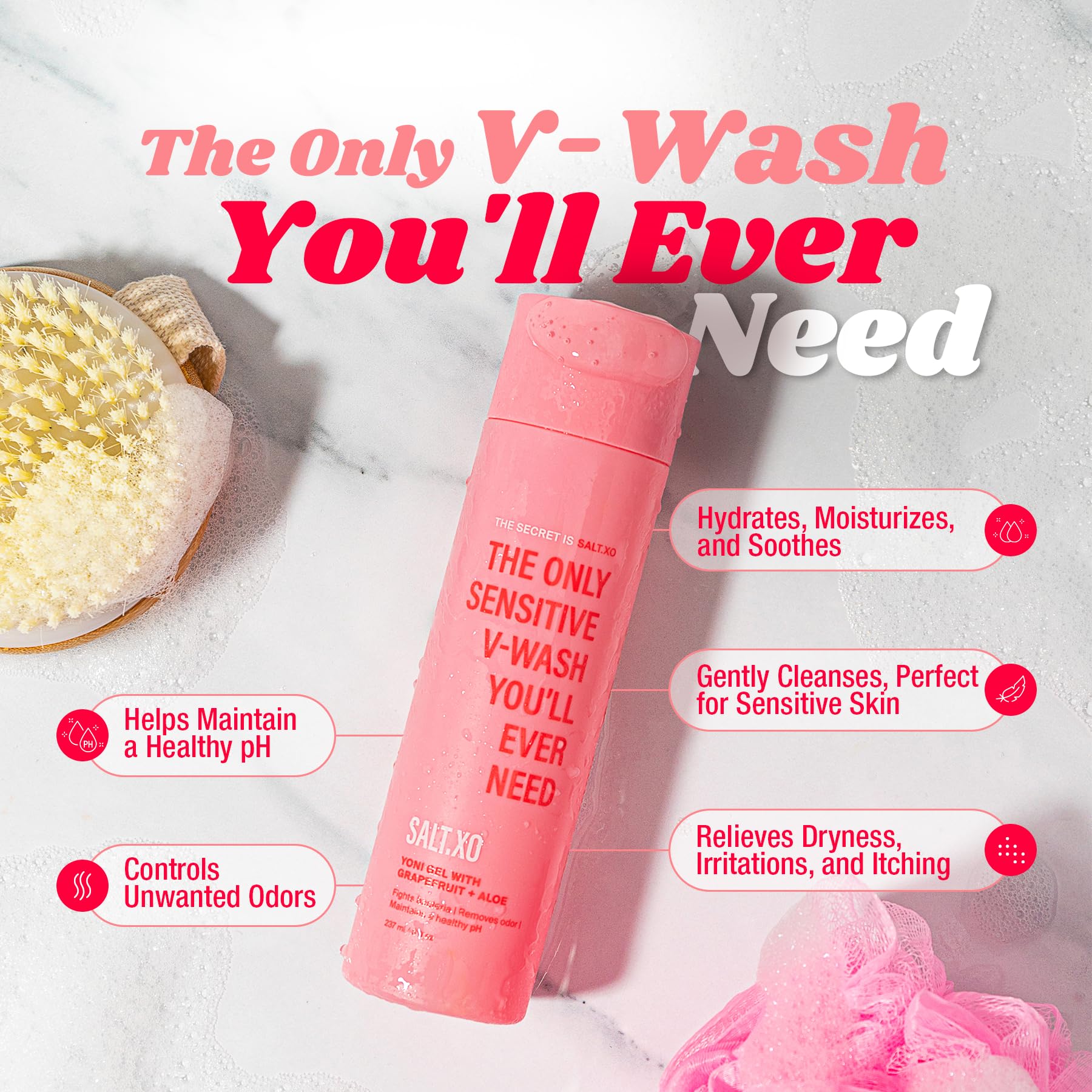 Grapefruit Sensitive Yoni Wash - pH Balanced Intimate Care Gel for Women | Cruelty-Free Feminine Hygiene Product (8 Fl Oz) | Gentle Cleansing for Daily Use & Post-Workout Freshness